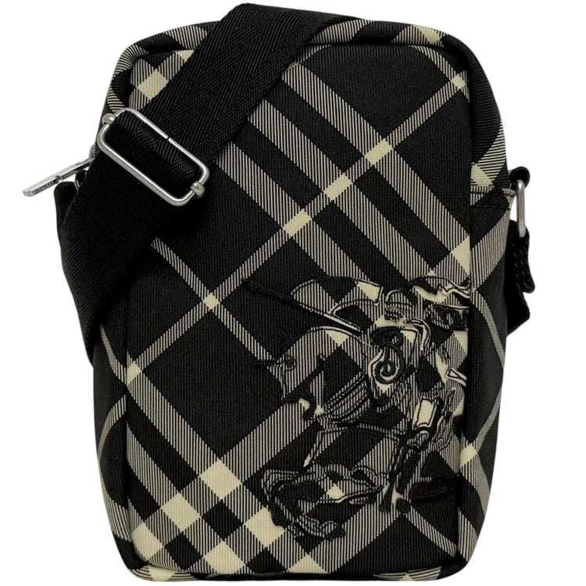 Burberry Shoulder Bag ec-24877 Black Classic Check 8097636 Unused Canvas Leather Crossbody with Pattern and Patch, Smartphone Pochette — Like New