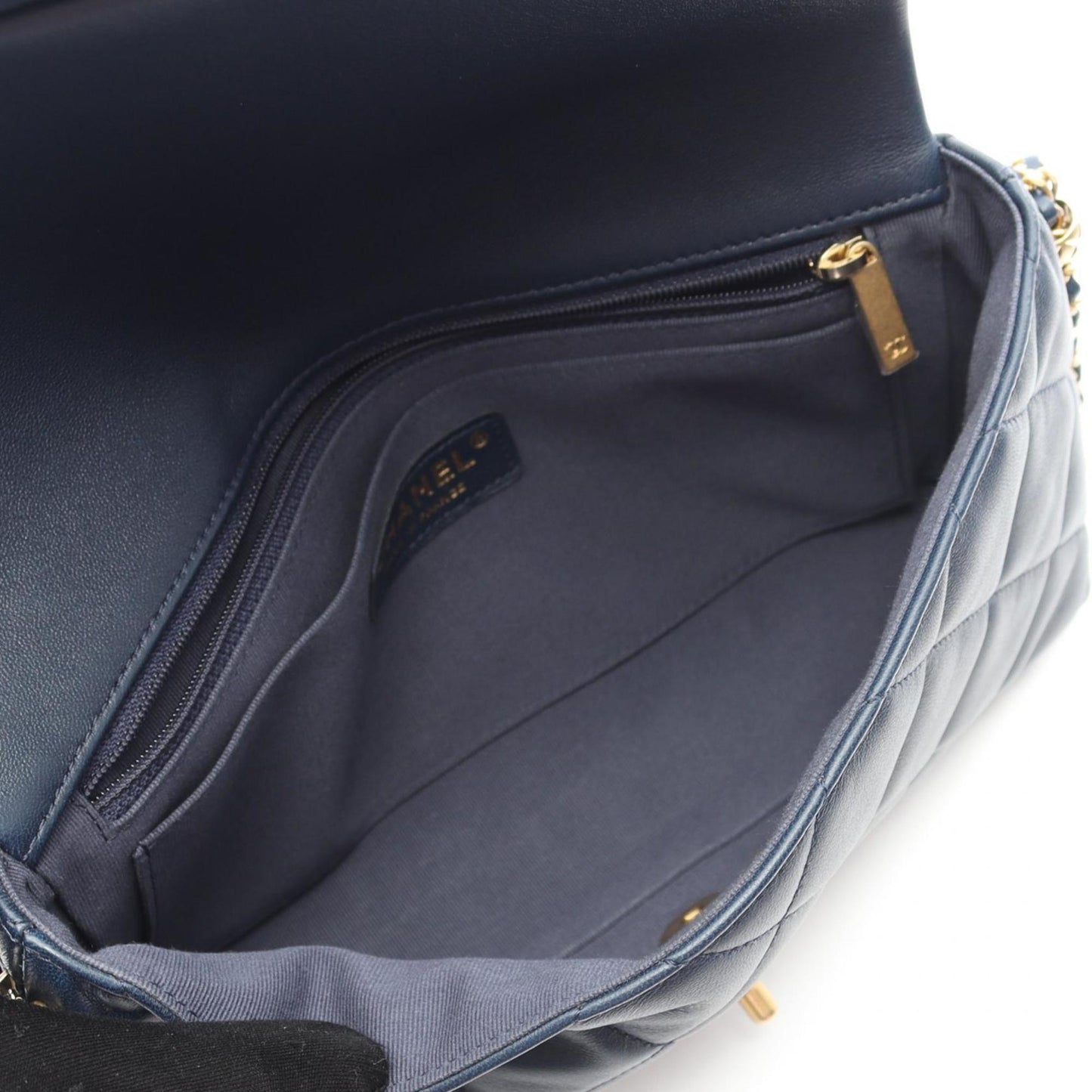 CHANEL CHANEL19 Matelasse Shoulder Bag in Lambskin (Sheep Leather) - Women's, Navy Blue, AS2563