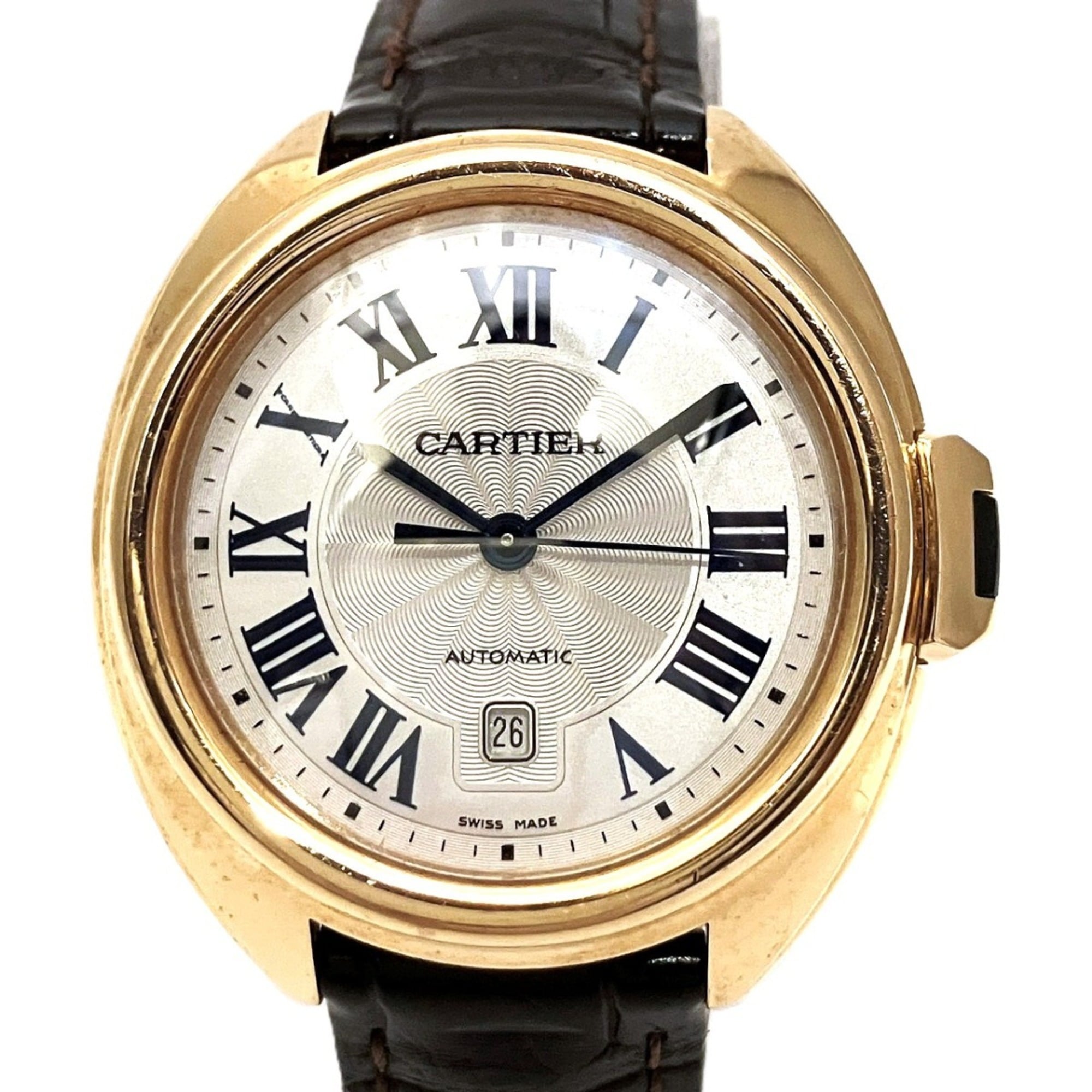 Cartier Clé de watch, total weight 51g, 18K gold, genuine leather strap, automatic movement, white dial, WGCL0010 — Good