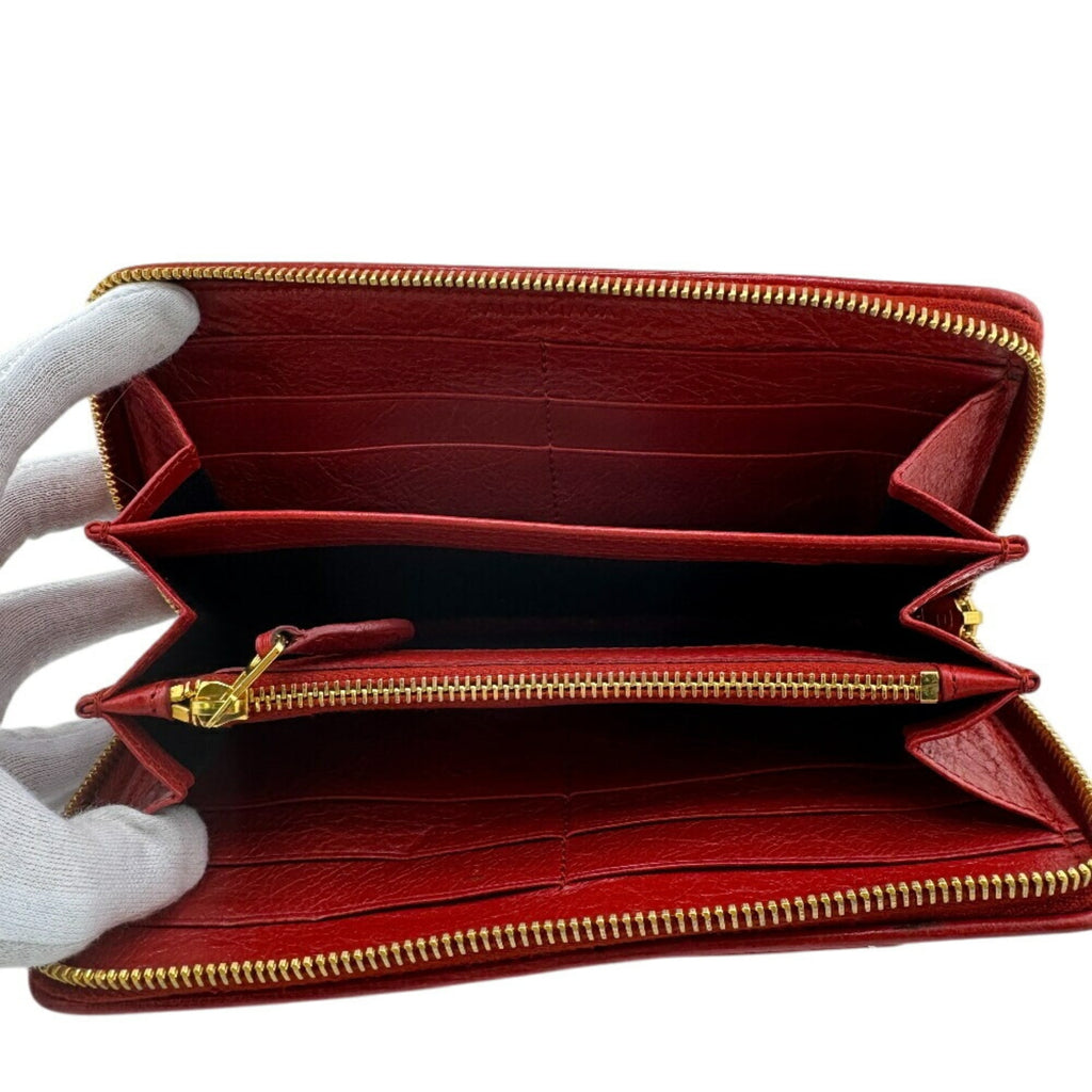 BALENCIAGA 466544 Round Long Wallet, Red, Women's