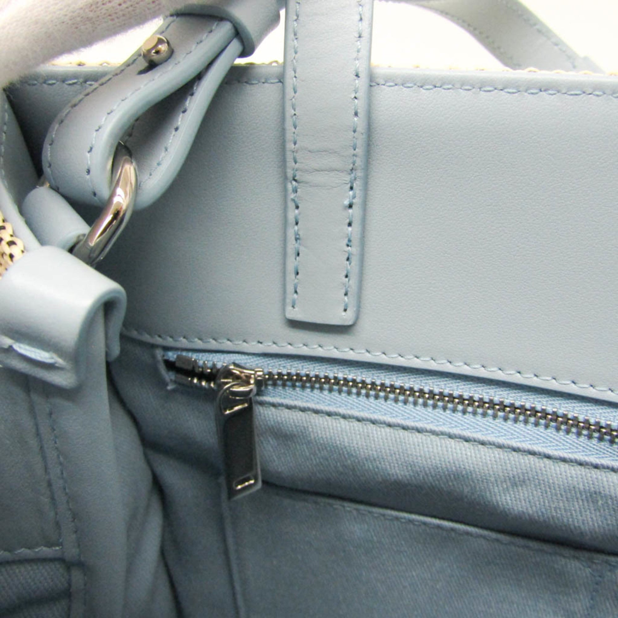 Salvatore Ferragamo Medium GG-219407 Women's Fabric,Leather Handbag,Shoulder Bag Beige,Blue — Like New