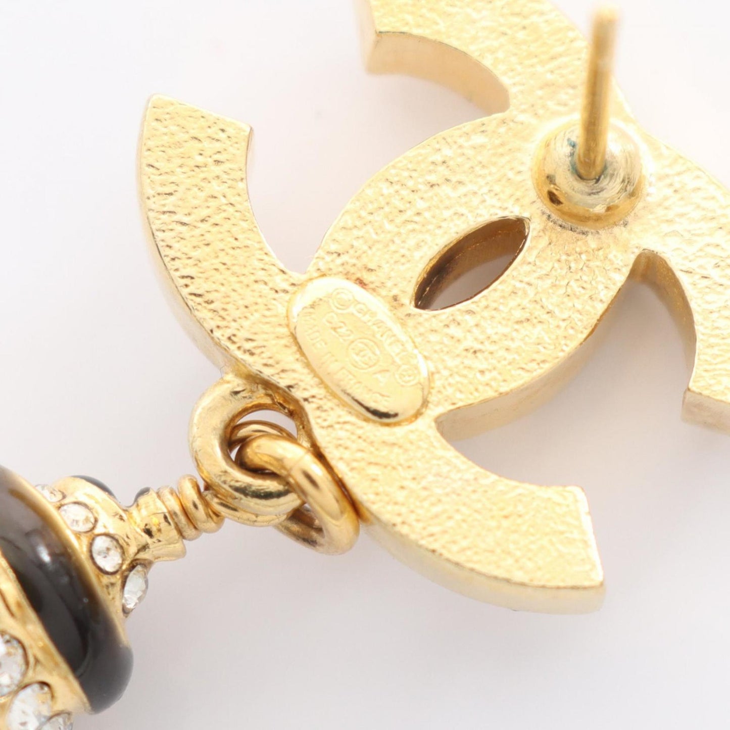 CHANEL Coco Mark Earrings with Gold Plated Rhinestones for Women, Available in Gold, White, and Black