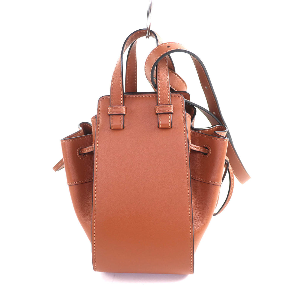 LOEWE 314.30.V07 Hammock Drawstring Mini Tan 2-Way Leather Shoulder Bag, Made in Spain, Women's — Like New
