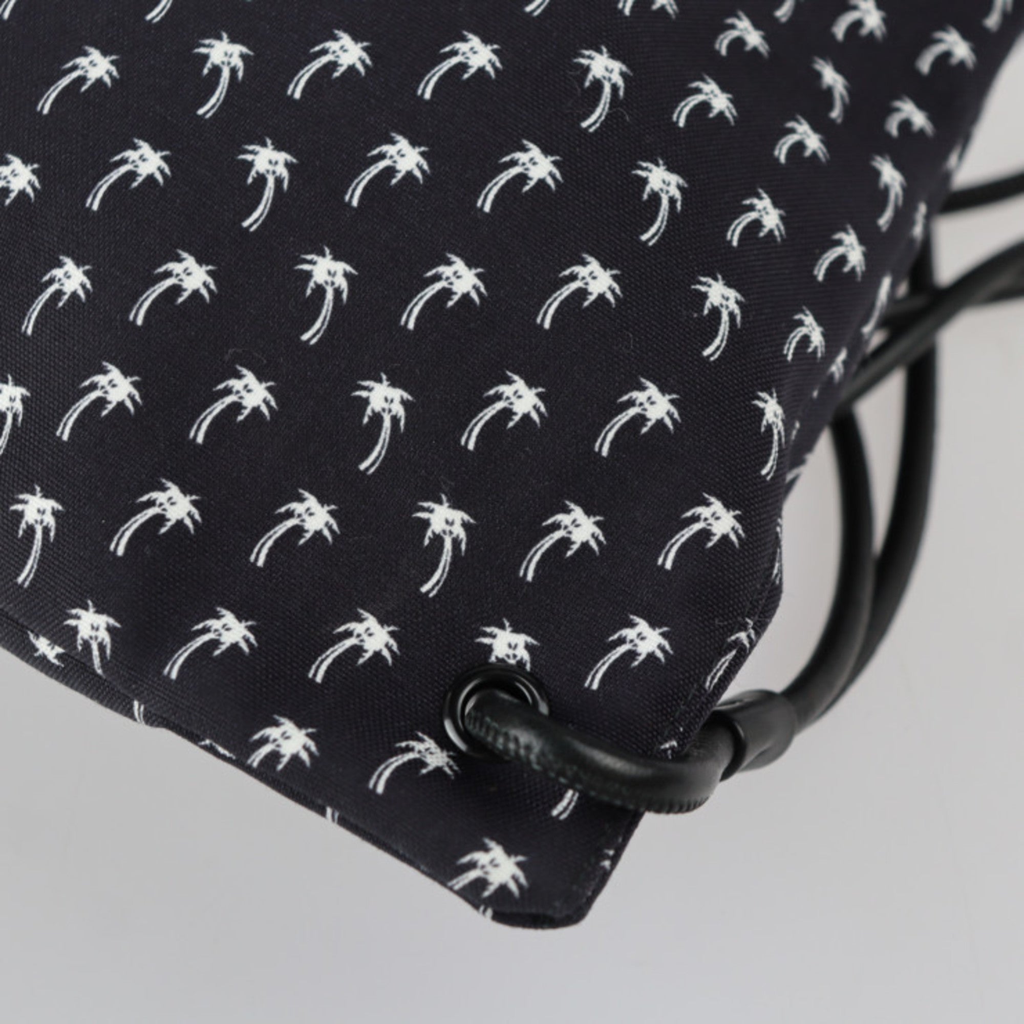 Yves Saint Laurent SAINT LAURENT PARIS Saint-Laurent Paris Backpack Daypack 553919 HPQ4E 1070 Canvas Lambskin Black Drawstring Palm Tree Pattern — Like New