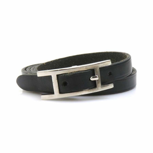 Hermes Hermès Api Leather Bracelet in Black and Silver for Women (e60669a)