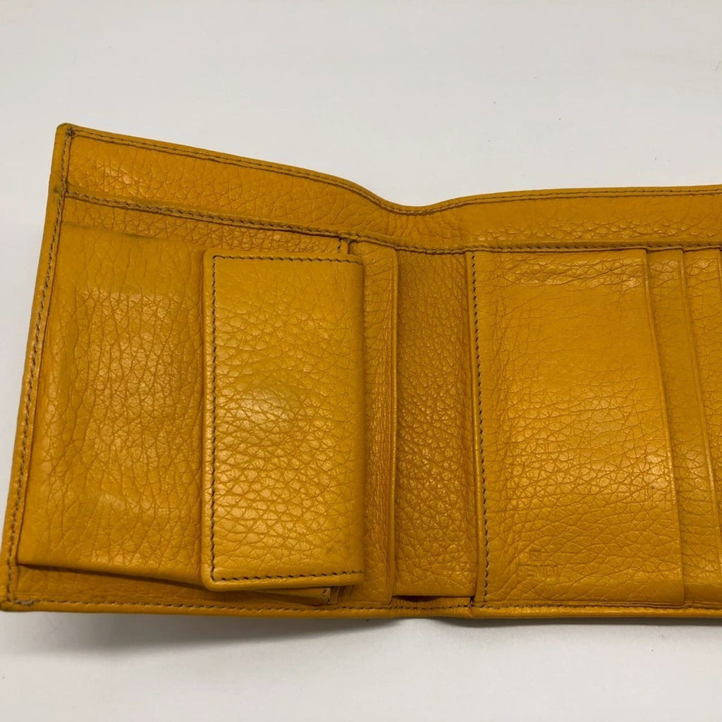 FENDI Zucchino Tri-fold Wallet, Canvas and Leather, Yellow, for Men Women