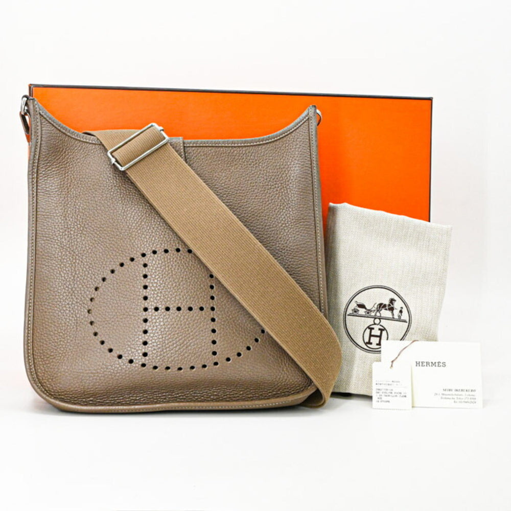 HERMES Evelyne 3 29 TPM Shoulder Bag, Leather, Taurillon Clemence, Etoupe #T — Like New