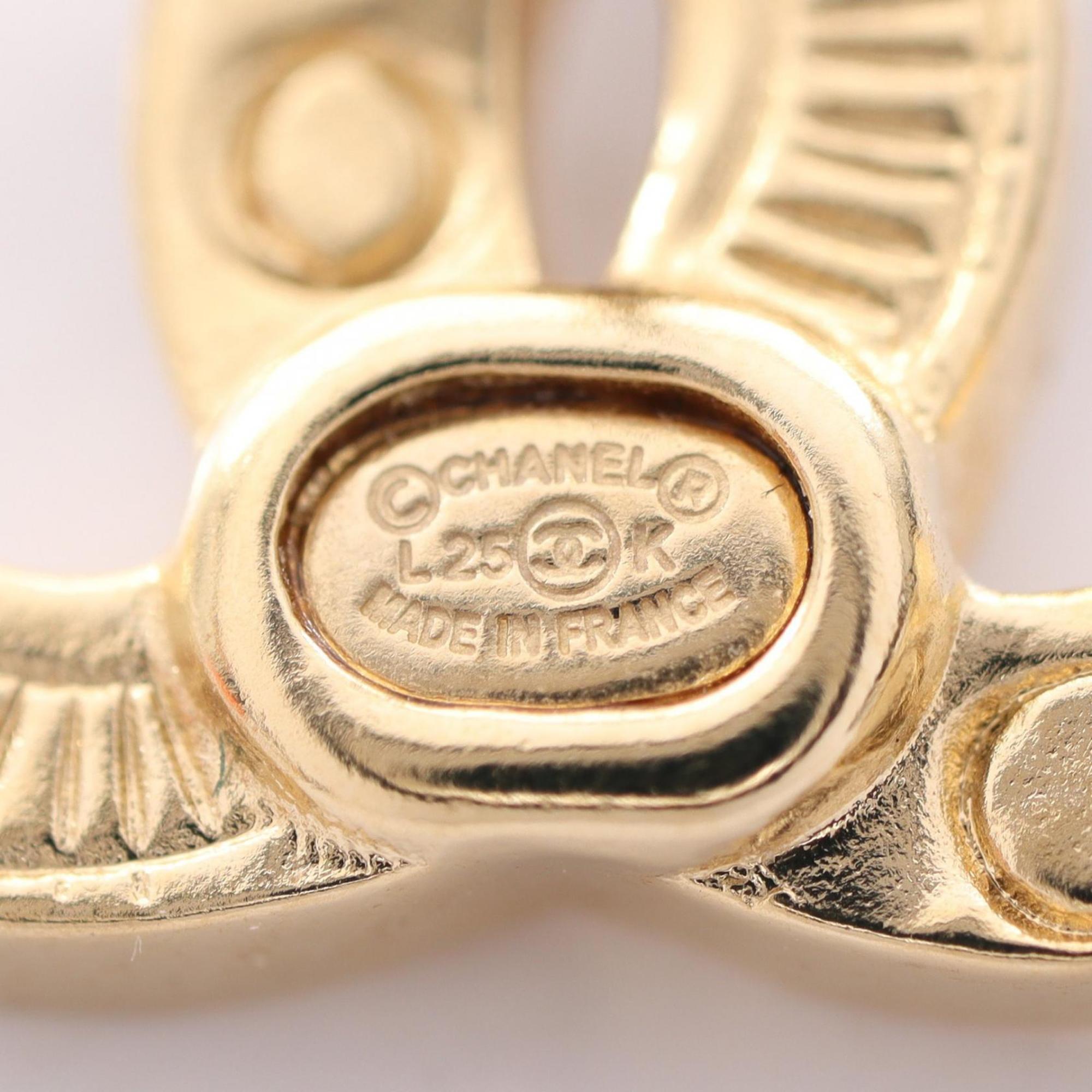 CHANEL Coco Mark Earrings with Gold-Plated Rhinestones, Women's, Gold and Clear, ABG712 B22492