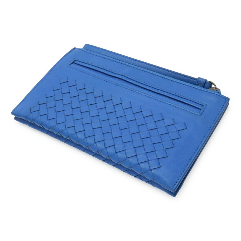 BOTTEGA VENETA Bottega Veneta Intrecciato Clutch Bag Second Leather Blue — Like New
