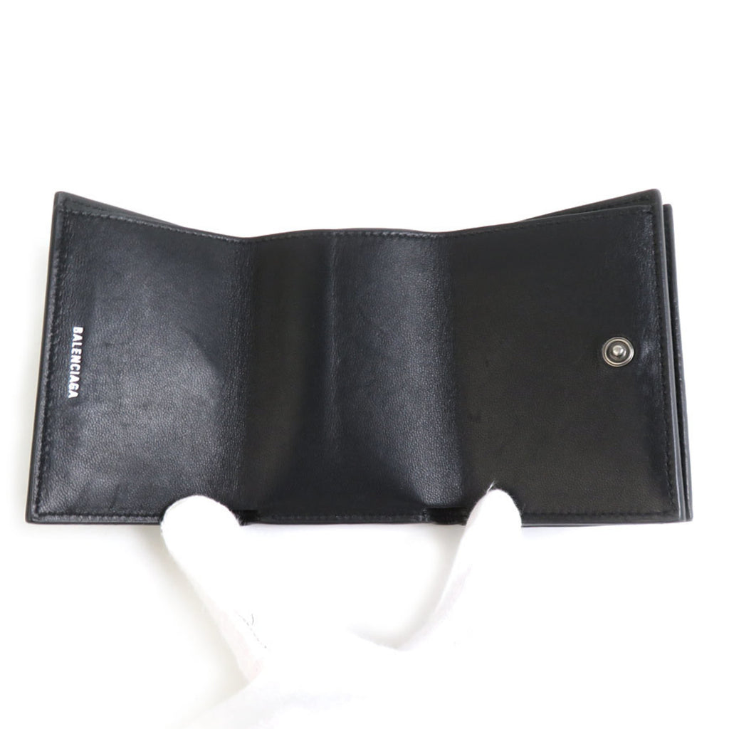 BALENCIAGA Tri-fold Wallet Leather Black Men's Women's h30982k