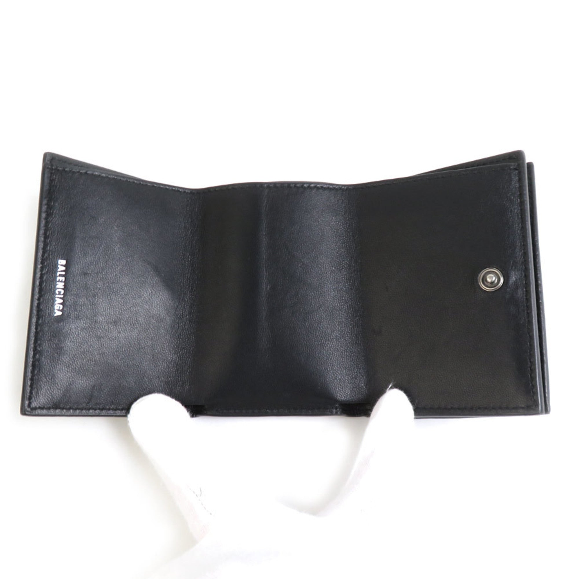 BALENCIAGA Tri-fold Wallet Leather Black Men's Women's h30982k