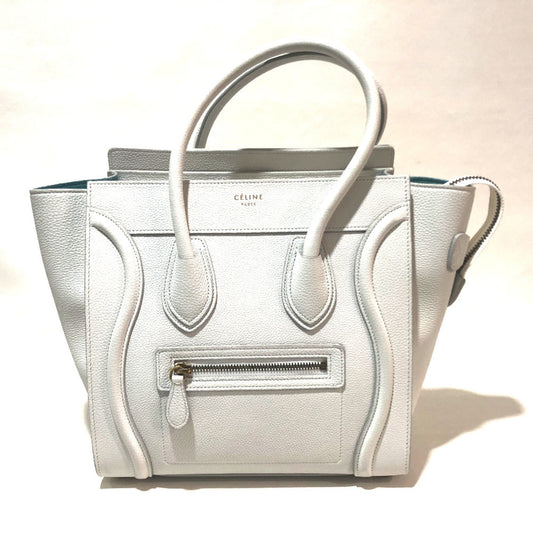 CELINE 167793 Tote Bag Micro Shopper Luggage Handbag Leather Women's White Off-White x Sky Blue