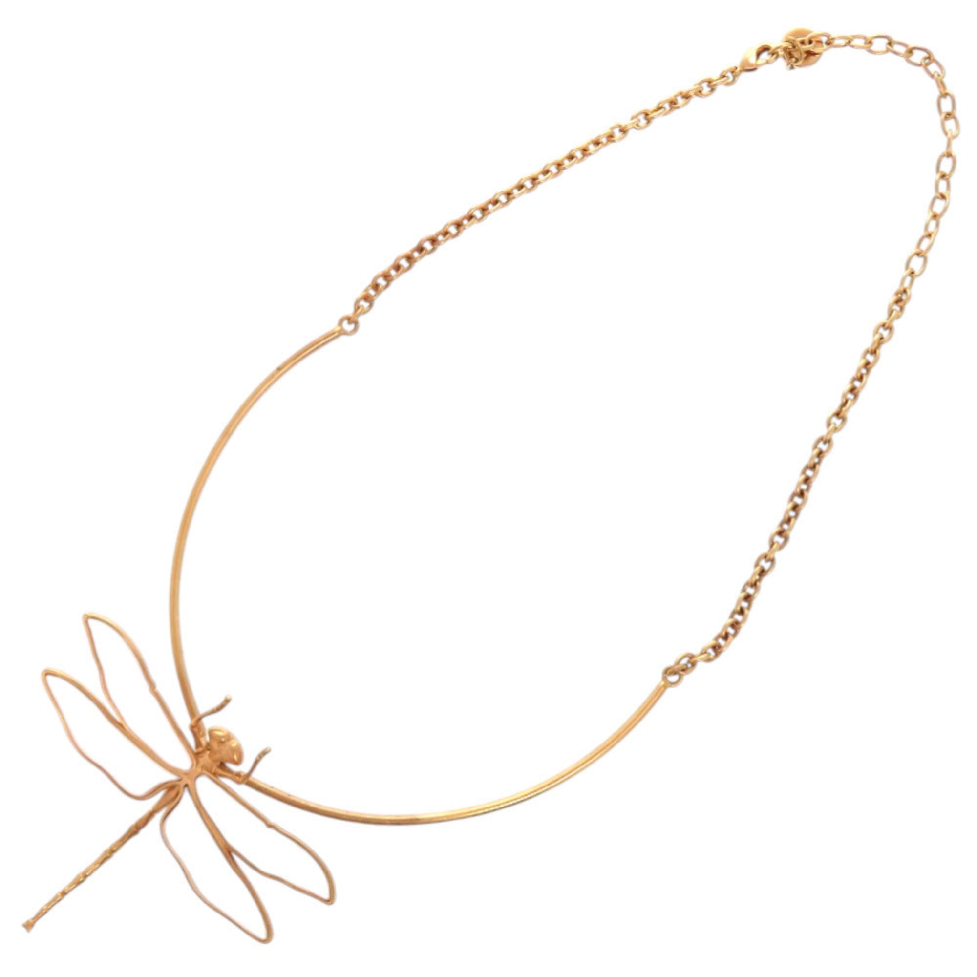 Christian Dior Like new Dior Herbarium Dragonfly Metal Resin Pink Gold Clear Necklace 1506 — Like New