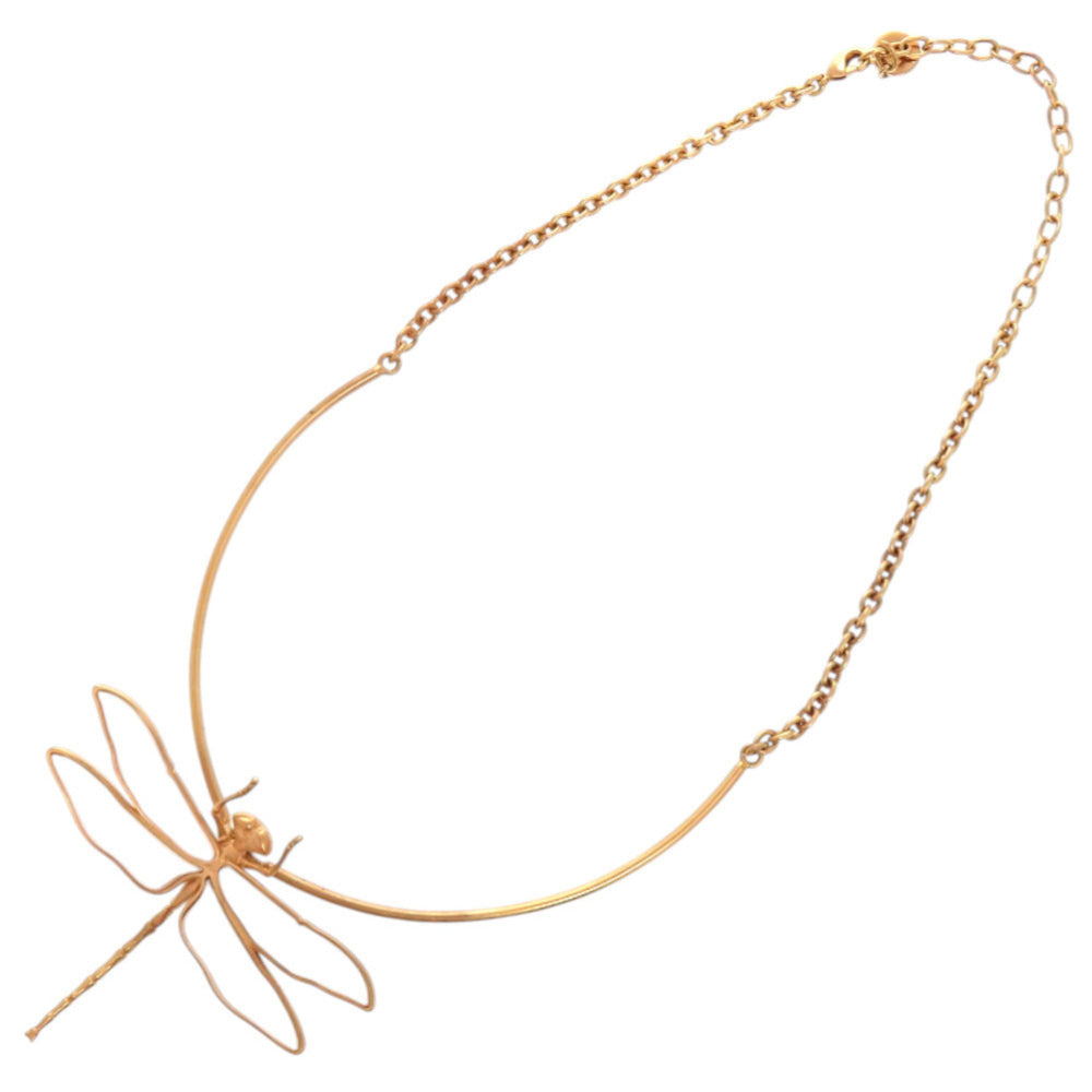 Christian Dior Like new Dior Herbarium Dragonfly Metal Resin Pink Gold Clear Necklace 1506 — Like New
