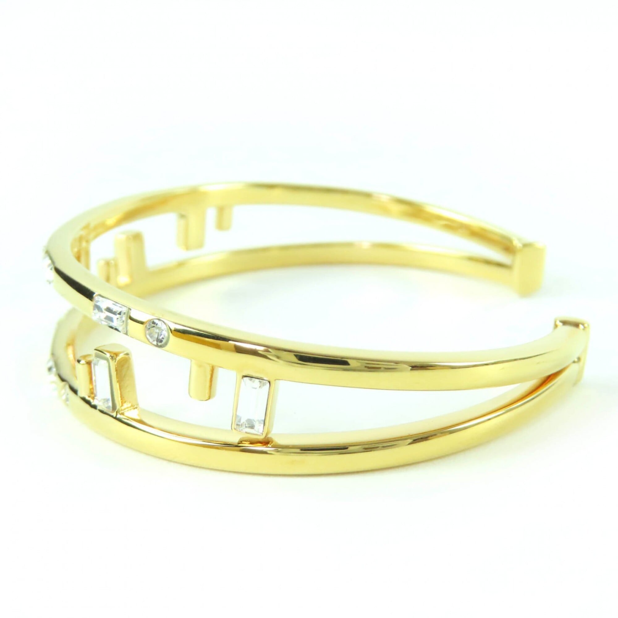 FENDI First FF motif rhinestone bangle bracelet, size M, gold, with box, made in Italy, women's — Like New