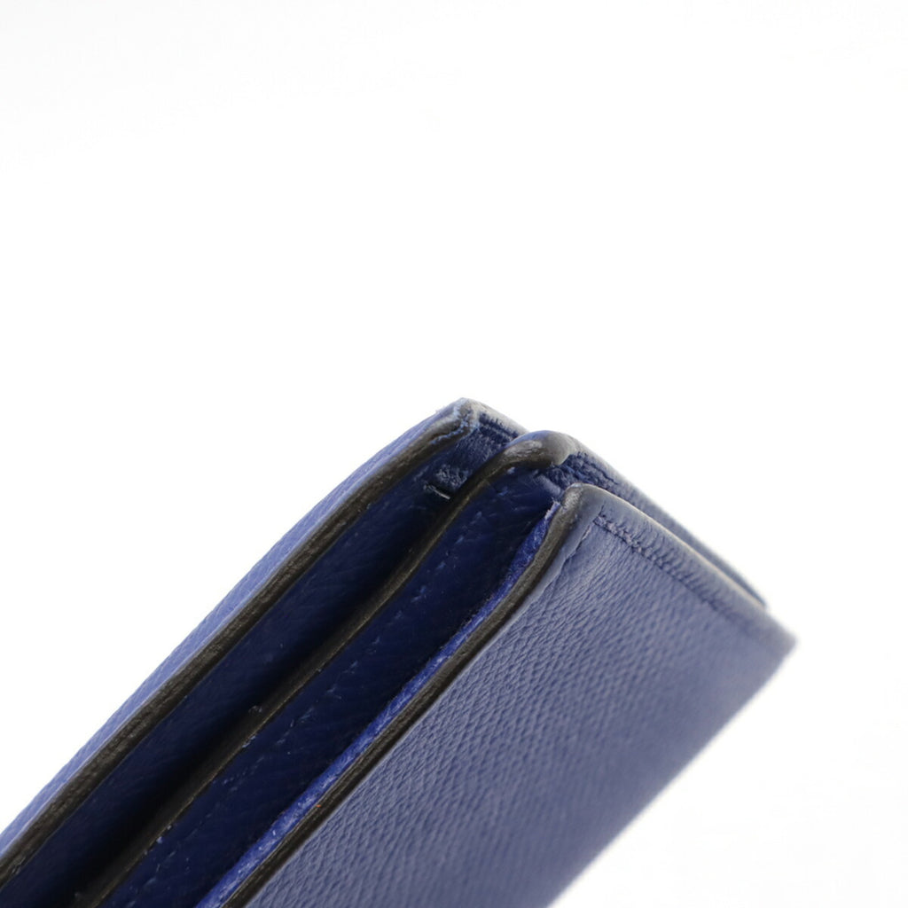 HERMES Bearn Soufflet Bi-fold Long Wallet, Epsom Leather, Blue Electric, Blue, R Stamp