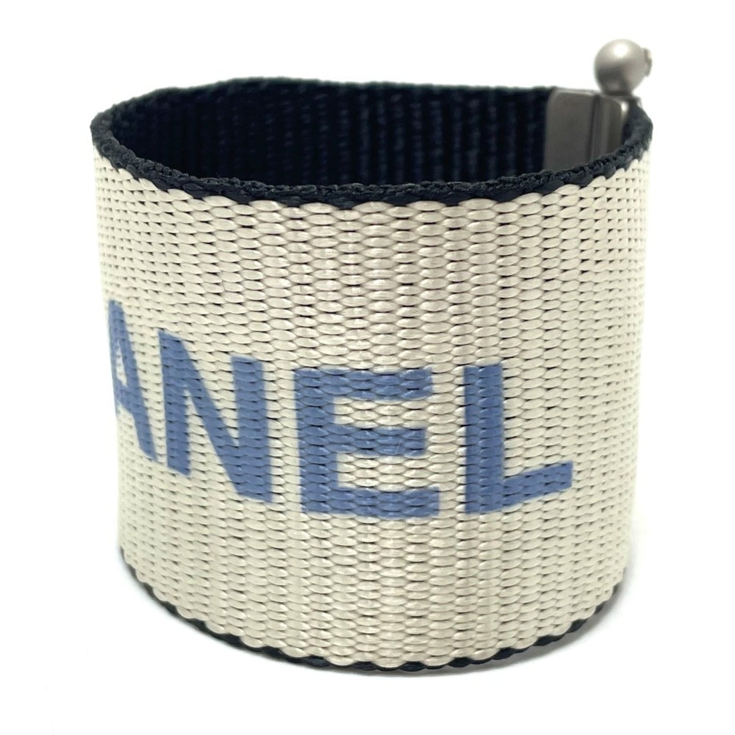 CHANEL Logo 99s Vintage Nylon Bracelet for Women, Silver and Blue