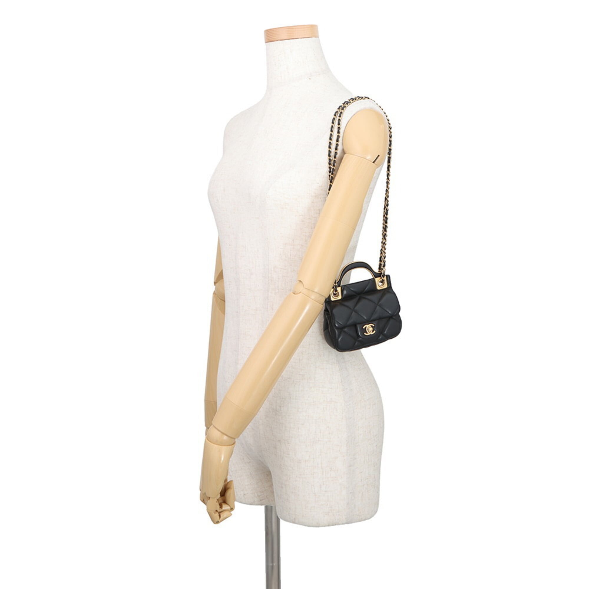 Chanel Chain Shoulder Bag Matelassé Coco Mark Lambskin AP2271 CHANEL Black Handbag Women's — Like New