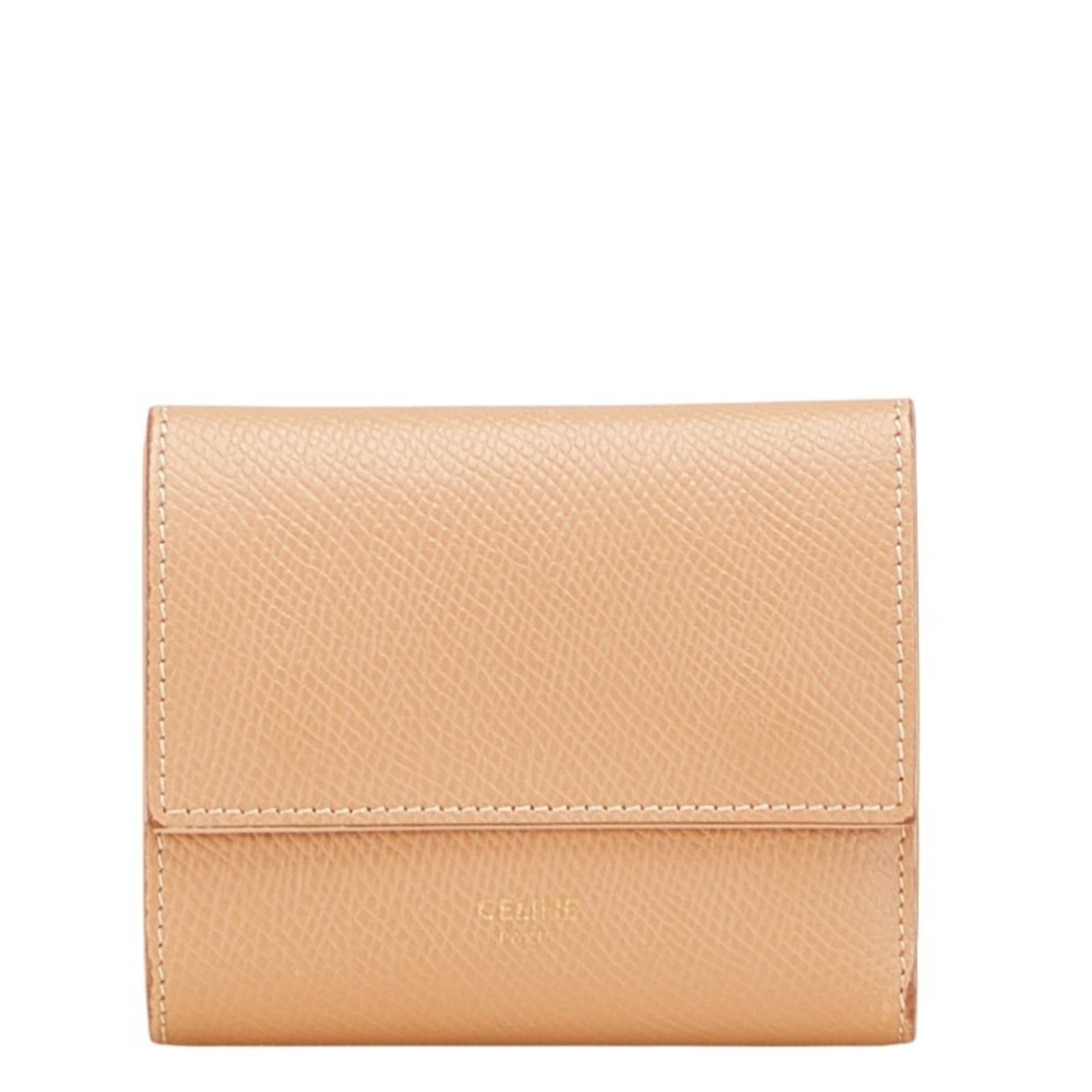 Celine Small Trifold Wallet, Beige Leather, Women's