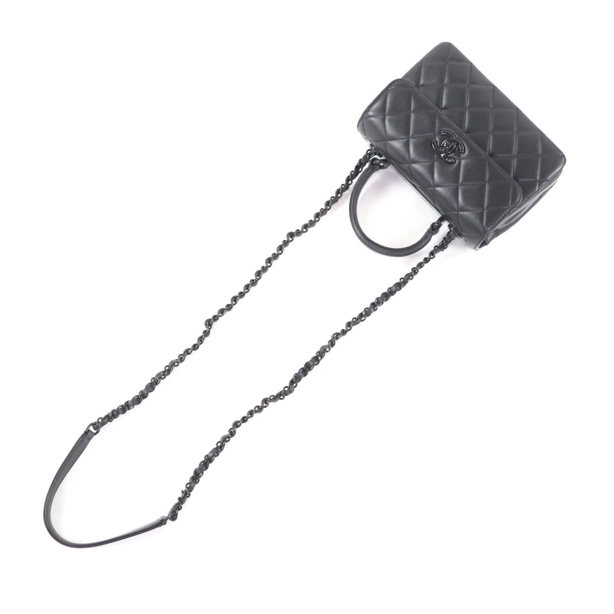 CHANEL Trendy CC Lambskin Leather Top Handle Matelassé Chain Shoulder Bag, Black with Hardware, Made in Italy, Women's — Like New