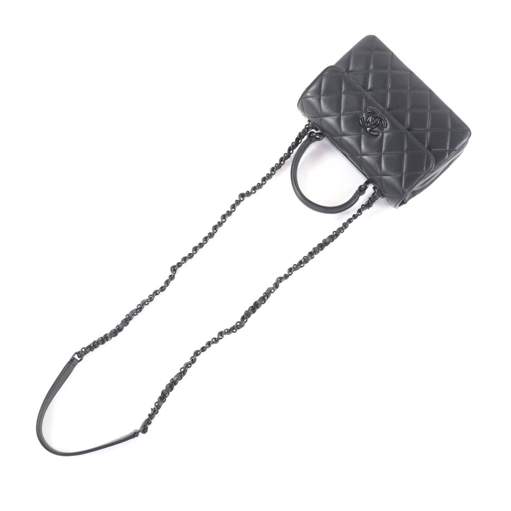 CHANEL Trendy CC Lambskin Leather Top Handle Matelassé Chain Shoulder Bag, Black with Hardware, Made in Italy, Women's — Like New