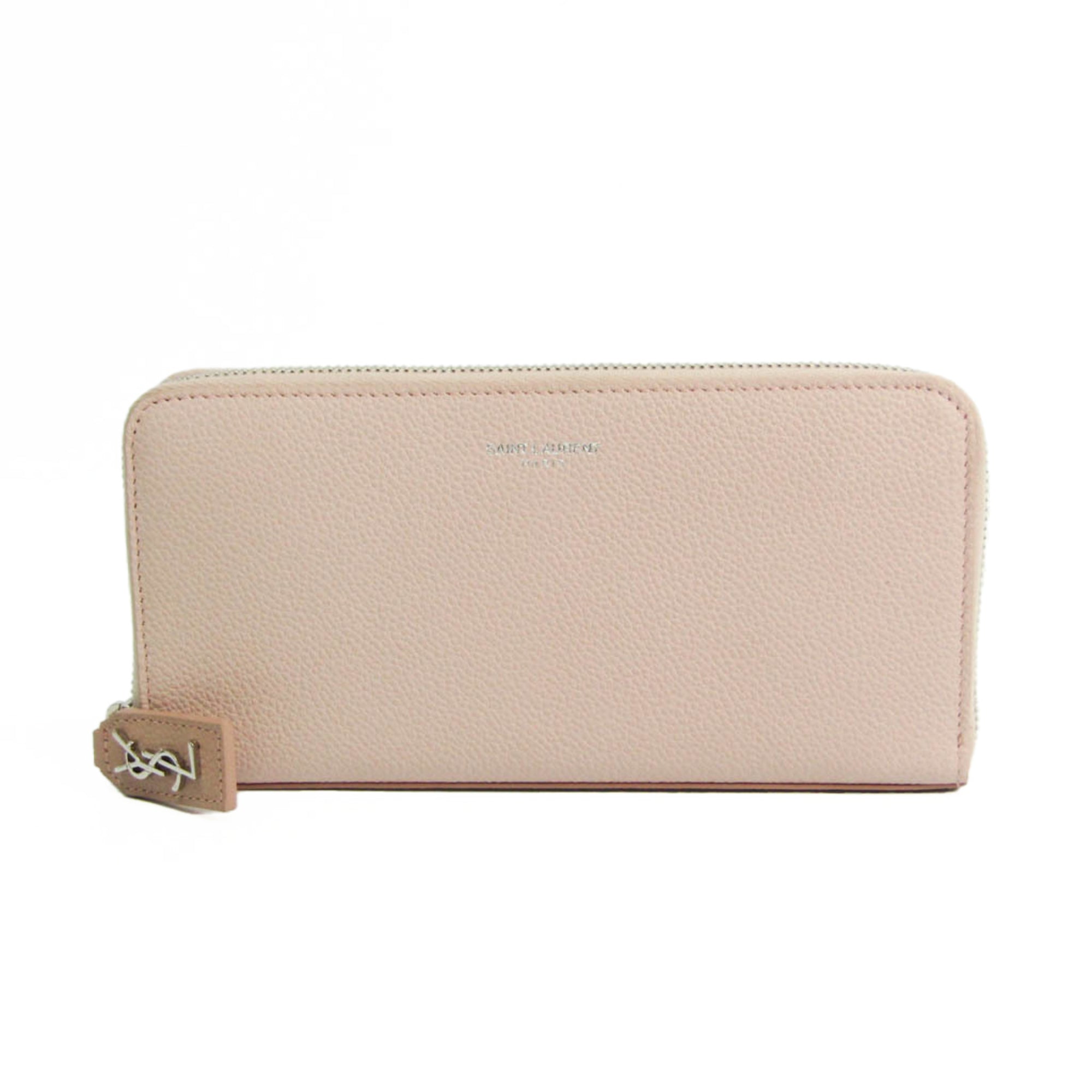 Saint Laurent 414680 Women's  Calfskin Long Wallet (bi-fold) Light Pink