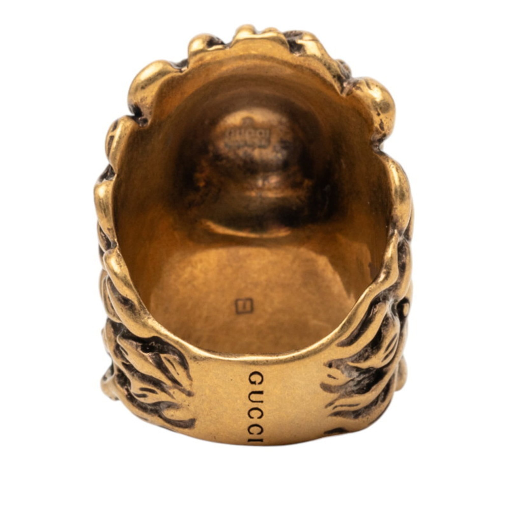 Gucci Lion Head Ring, #16 Gold with Light Blue Plated Stone, Women's, GUCCI