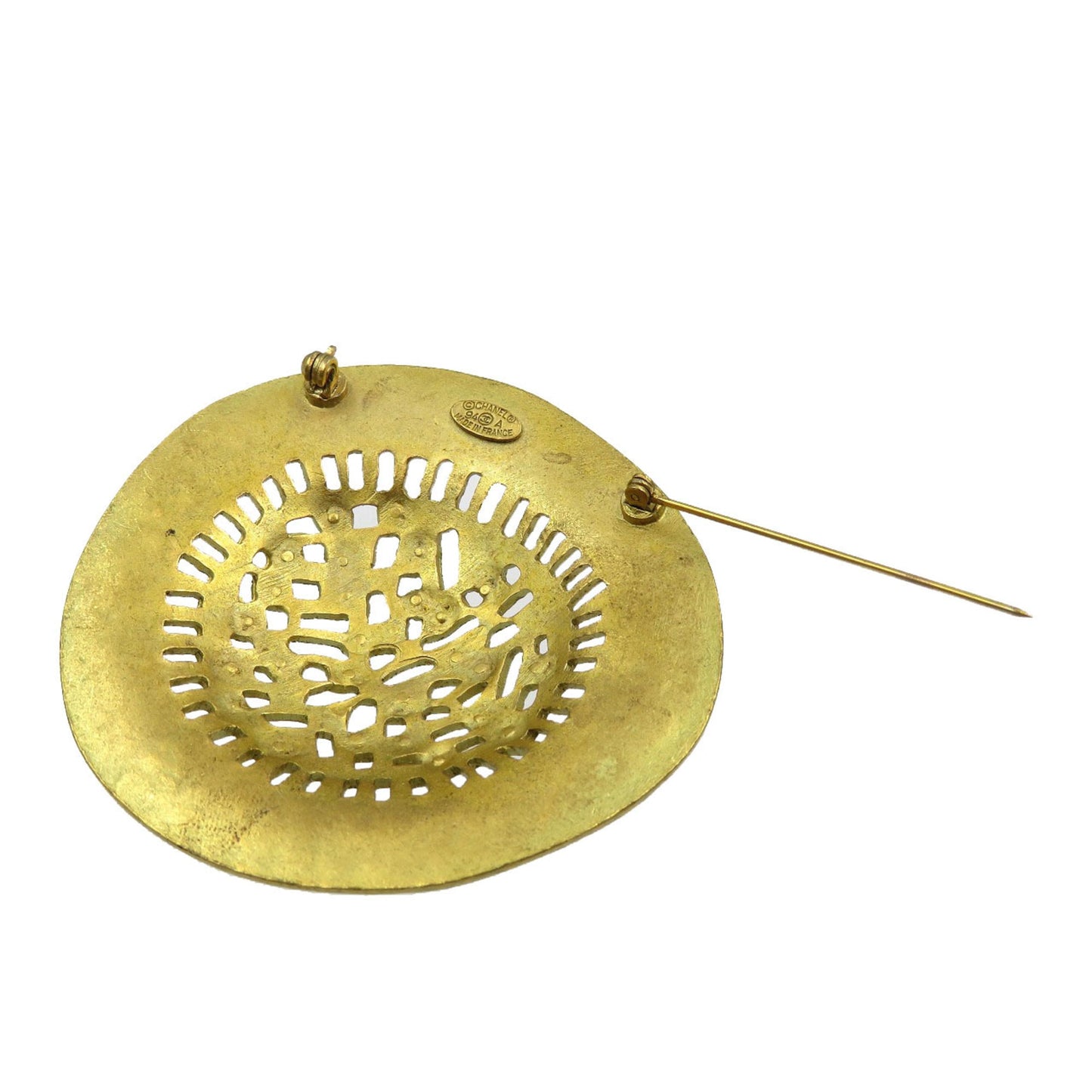 Excellent condition Chanel vintage straw hat 94A metal gold brooch 0210 CHANEL