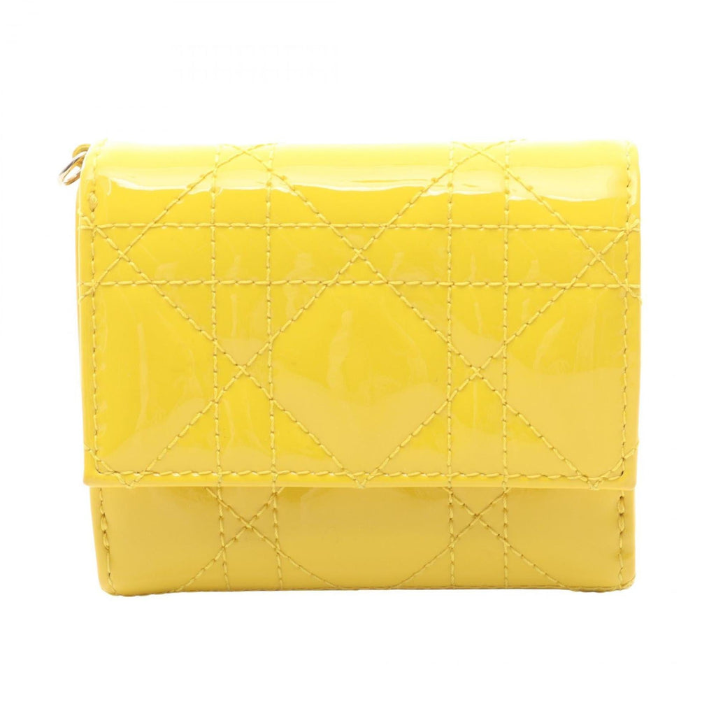 Christian Dior Dior Lady Lotus Wallet, Tri-fold Patent Leather, Women's, Yellow, S0181OVRB