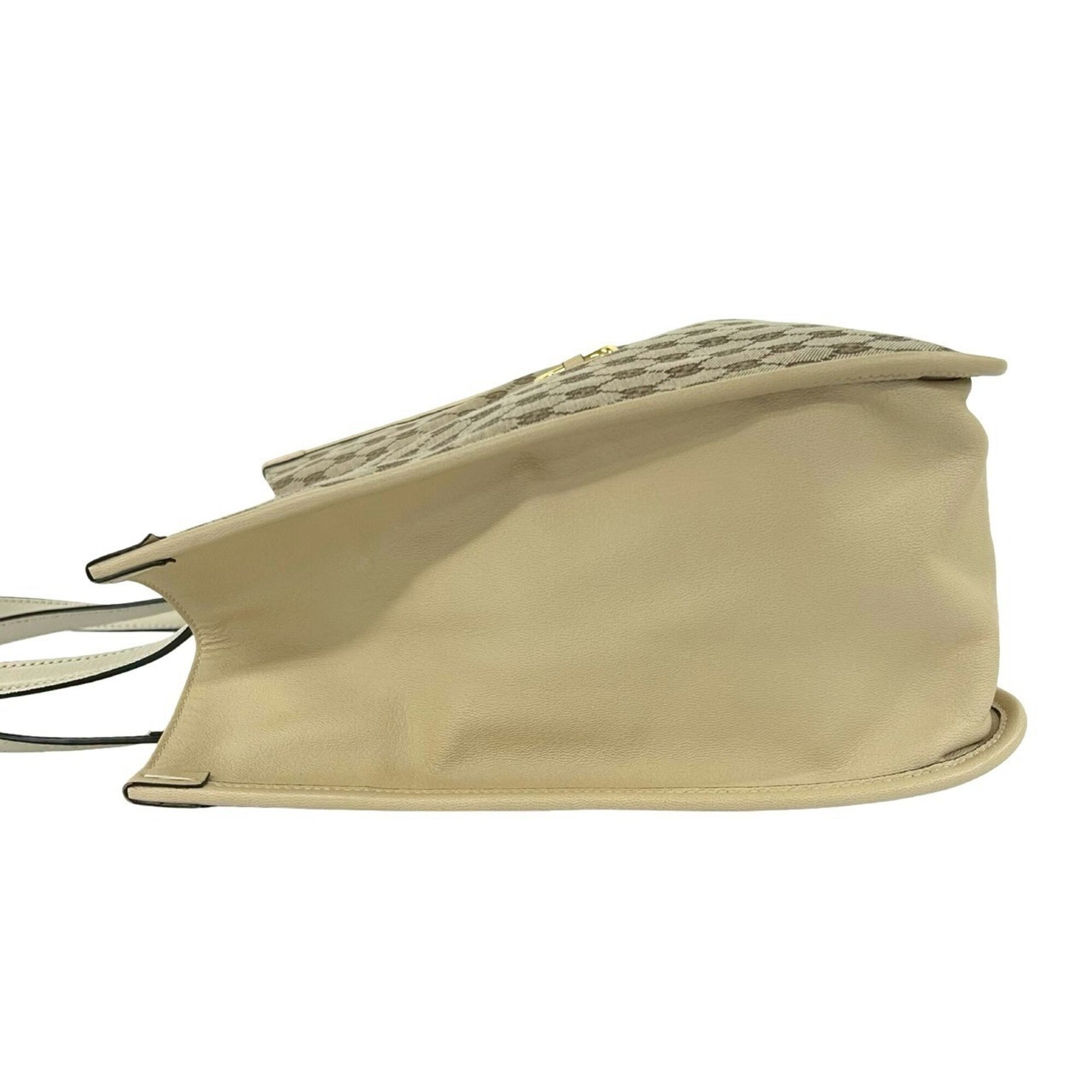 GUCCI GG Logo Horsebit Hardware Canvas Leather Genuine Tote Bag Semi Shoulder Beige 05060 — Like New