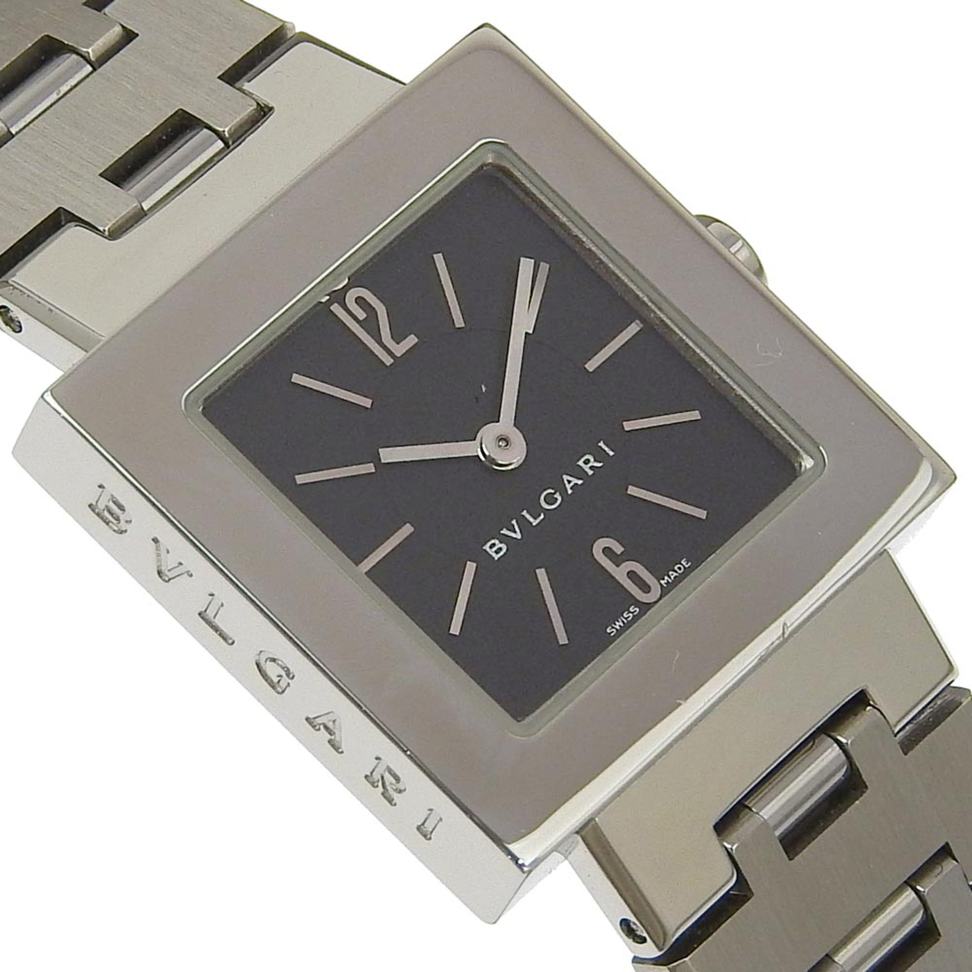 BVLGARI Quadrado SQ22SS Stainless Steel Watch with Quartz Movement, Analog Display, Black Dial, for Women — Good