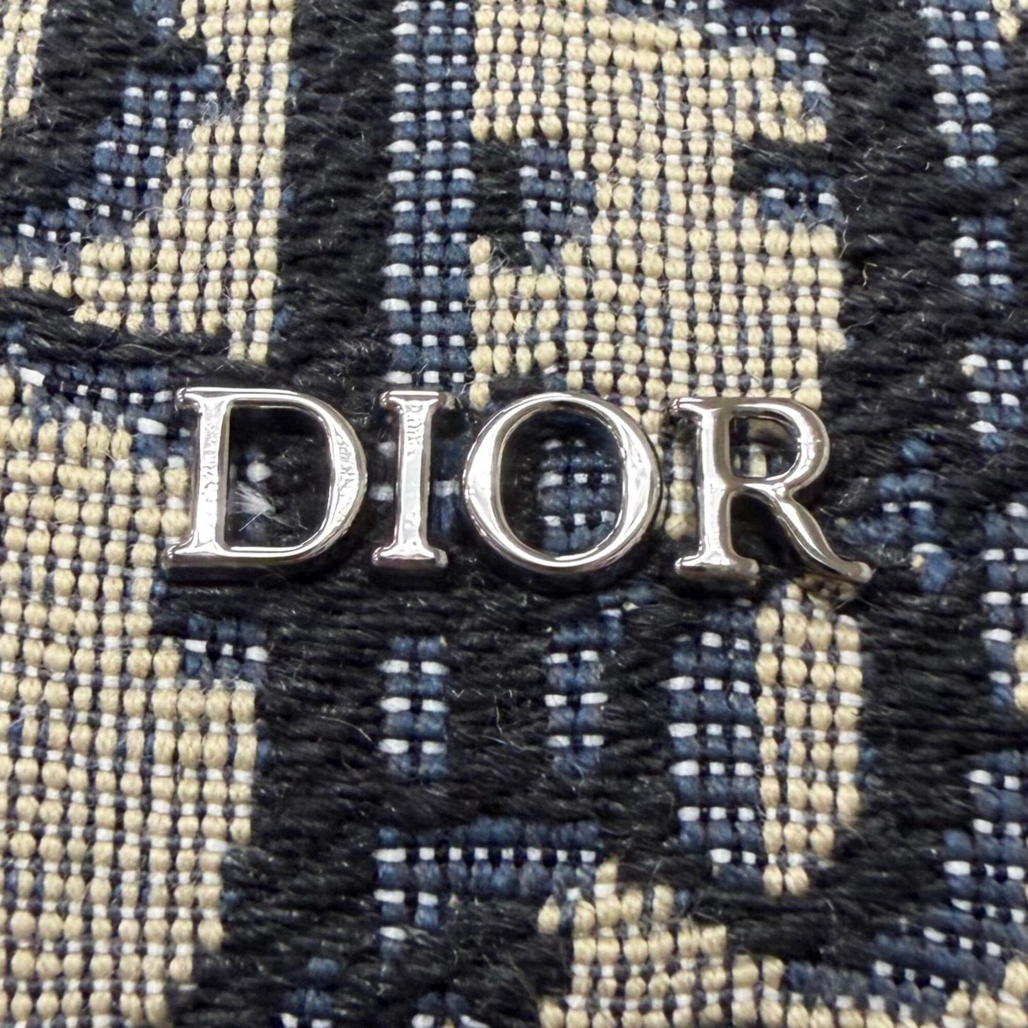 DIOR Homme 1ADDU114 Lango 26 Leather Oblique Jacquard Saddle 2-Way Shoulder Bag, Beige/Navy, Made in Italy, Men's, with Dust Bag — Like New