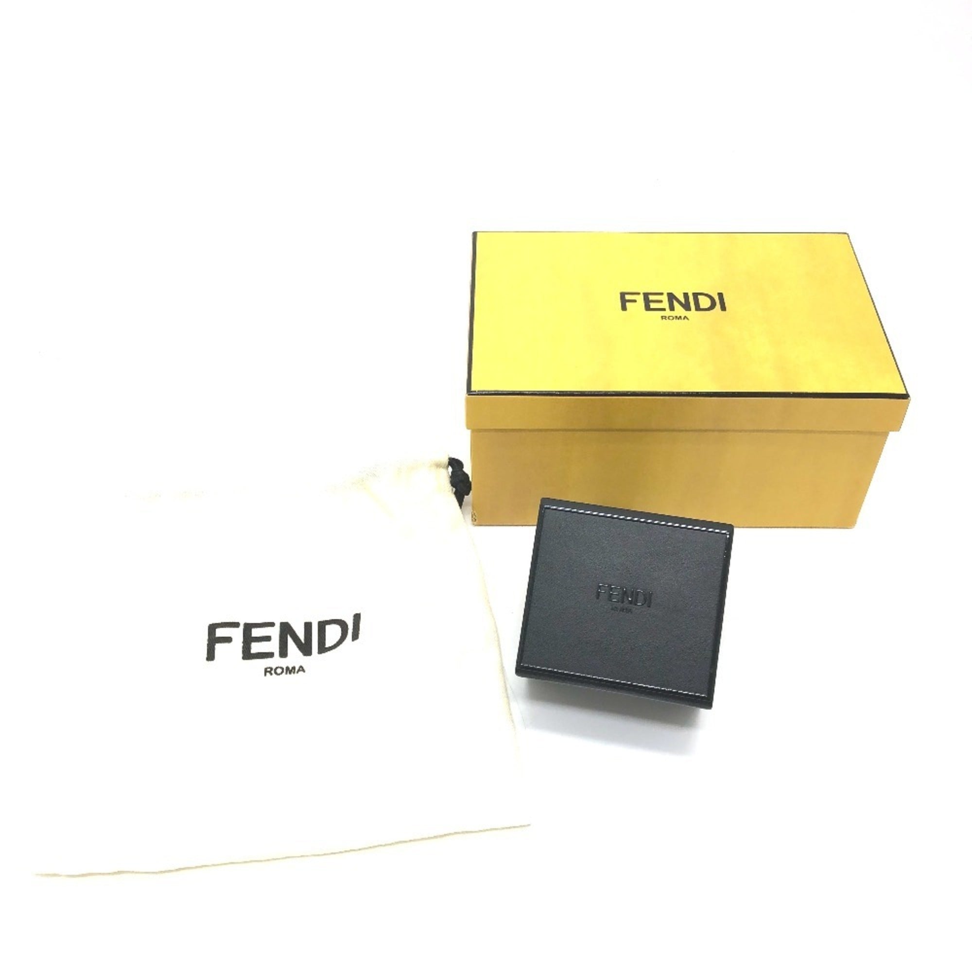 FENDI 7AR894 Logo/Accessory Mini Box Charm Keychain Leather Women's Black Like New — Like New