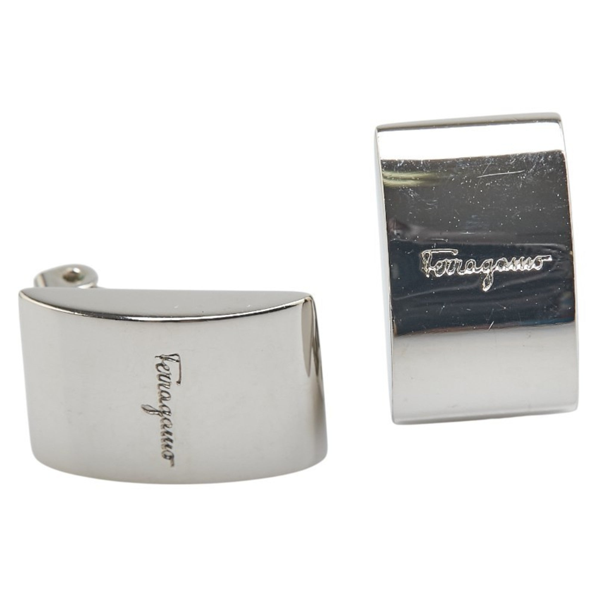 Salvatore Ferragamo logo earrings in silver metal for women.