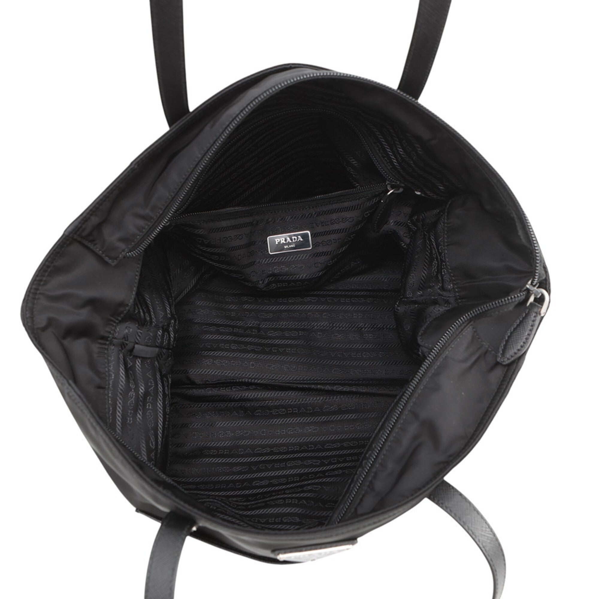 Prada Triangle Tote Bag, Nylon Handbag, 1BG052, Black, PRADA — Like New