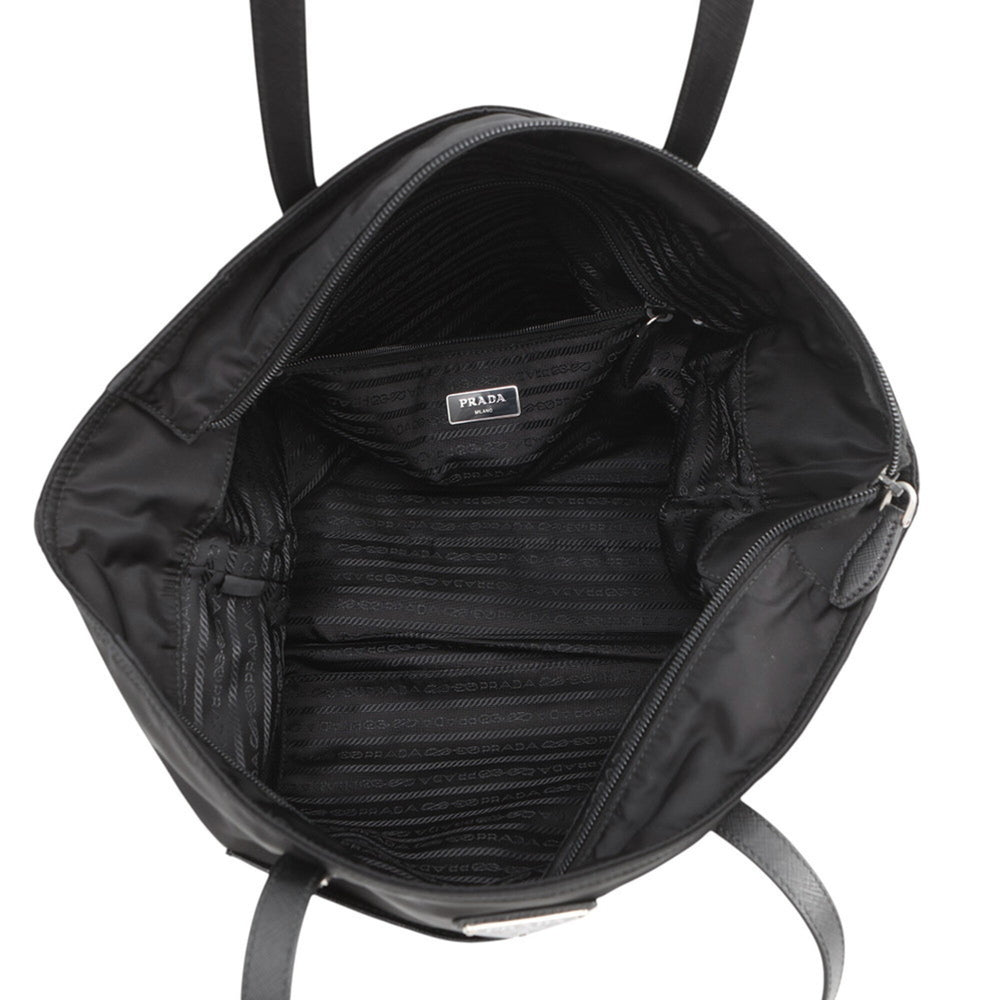 Prada Triangle Tote Bag, Nylon Handbag, 1BG052, Black, PRADA — Like New