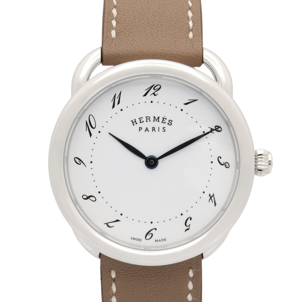 Hermes Arceau watch, stainless steel, leather strap, boys' size, white, AR5.510 — Very Good
