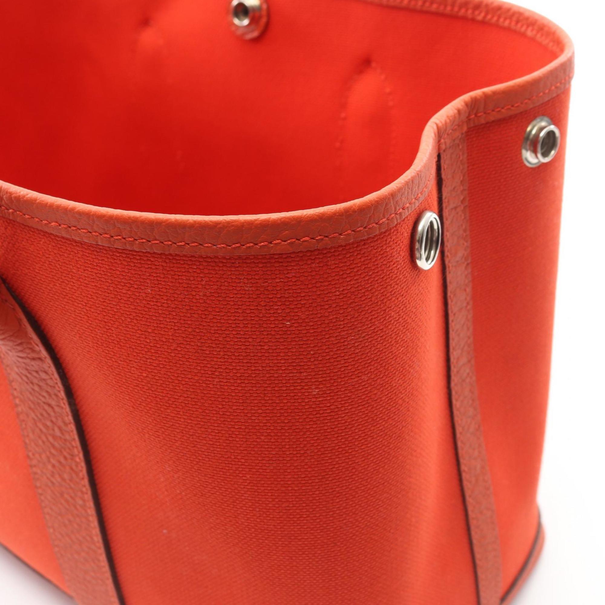 Hermes Hermès Garden Party TPM Tote Bag, Canvas and Leather, Toile Militaire Negonda, Women's, Orange
