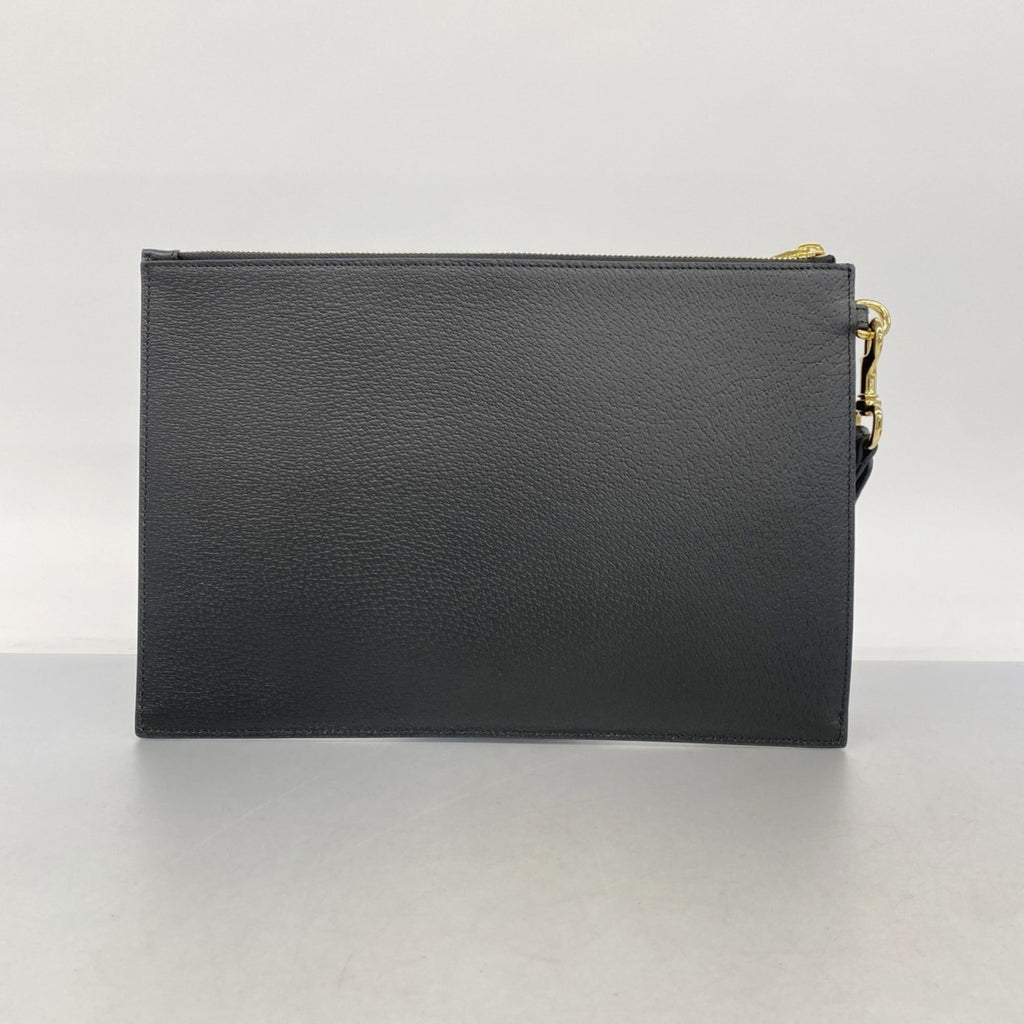 Gucci Horsebit Clutch Bag 700524 Leather Black Champagne Men's Women's