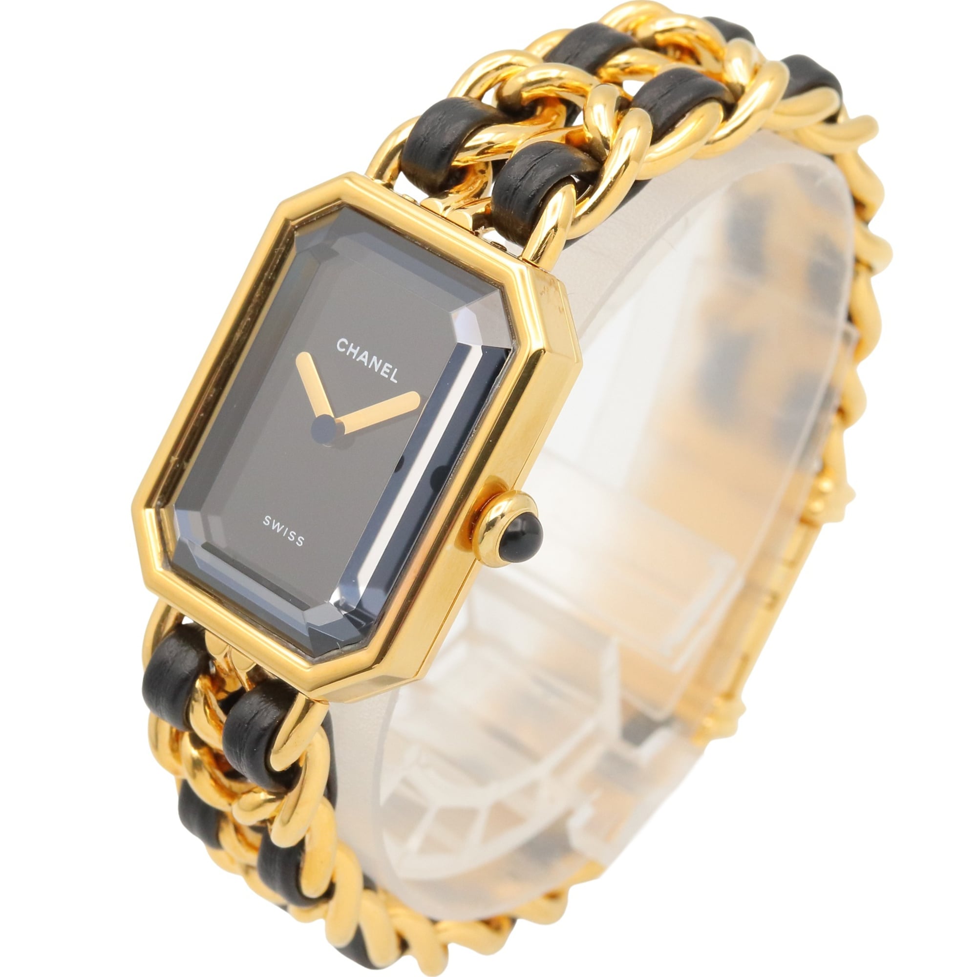 Chanel CHANEL Première M Watch, Gold Plated Leather, Women's, Black, H0001 — Very Good