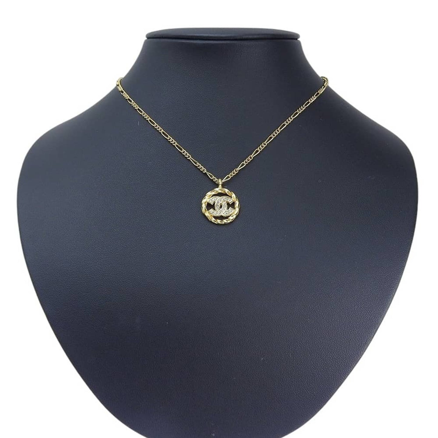CHANEL Coco Mark Necklace 3438 Stamped GP Rhinestone