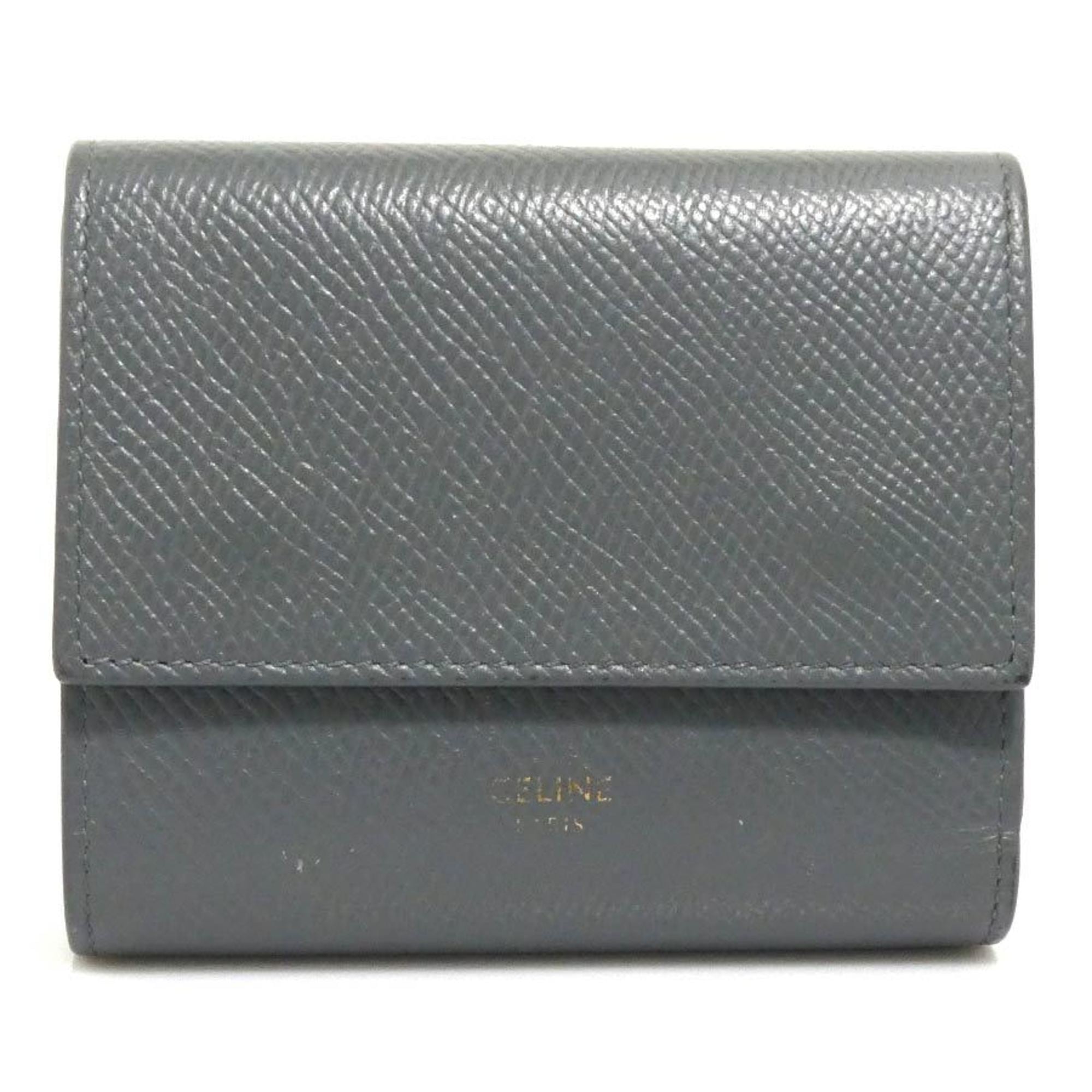 Celine Tri-fold Wallet, Grey Leather, Women's, H31875a