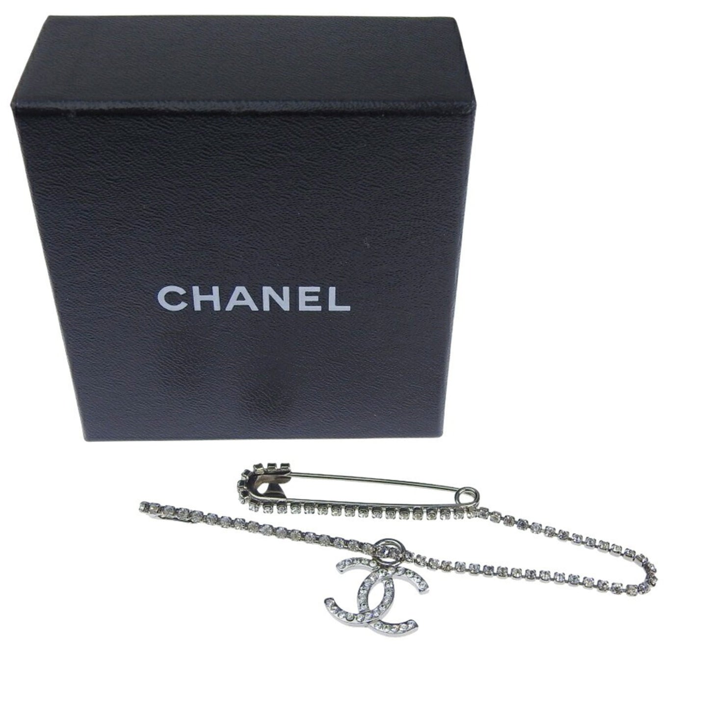 CHANEL Coco Mark Double Pin Brooch A16386 01P Metal Rhinestone
