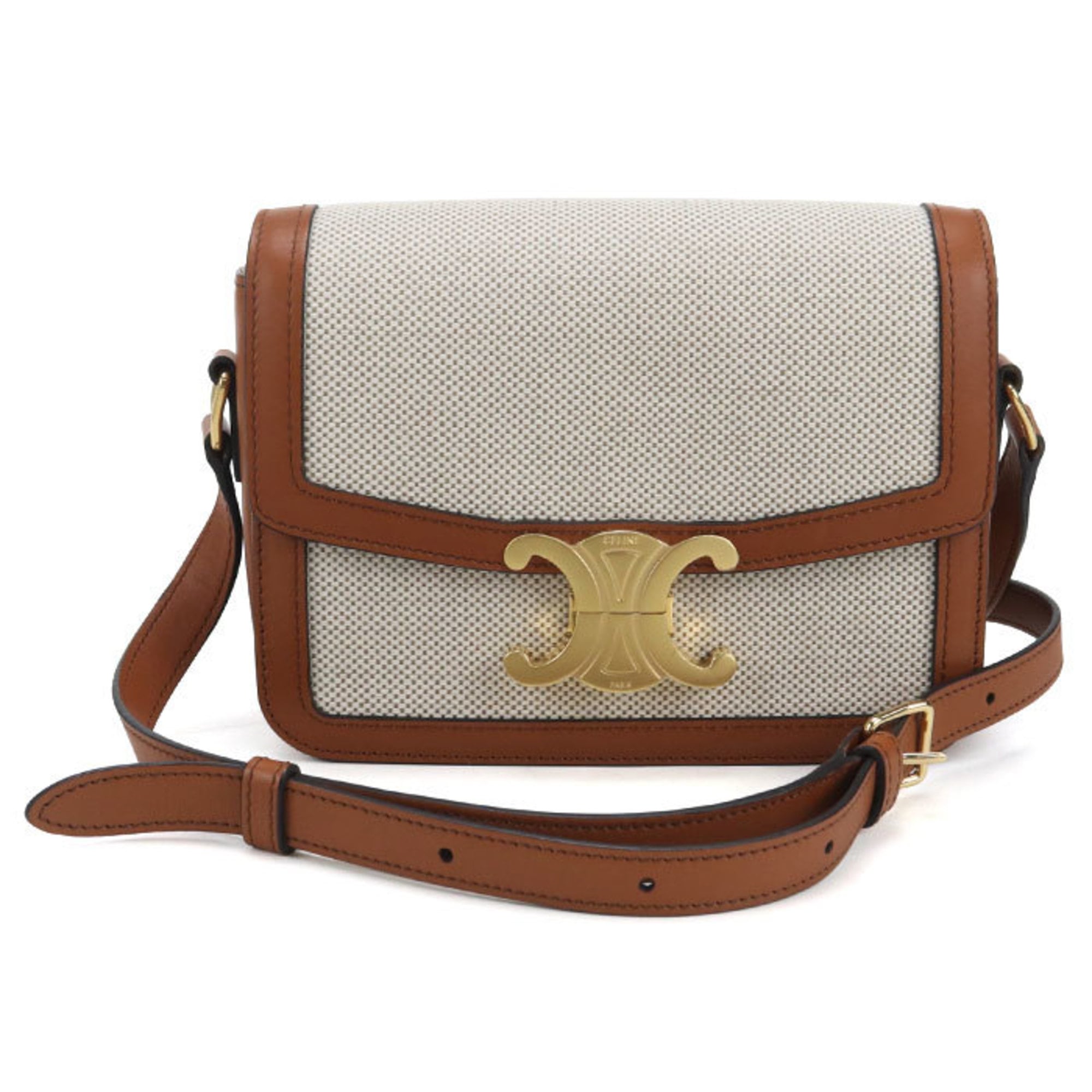 CELINE Classic Triomphe Crossbody Shoulder Bag, Women's, Beige — Like New