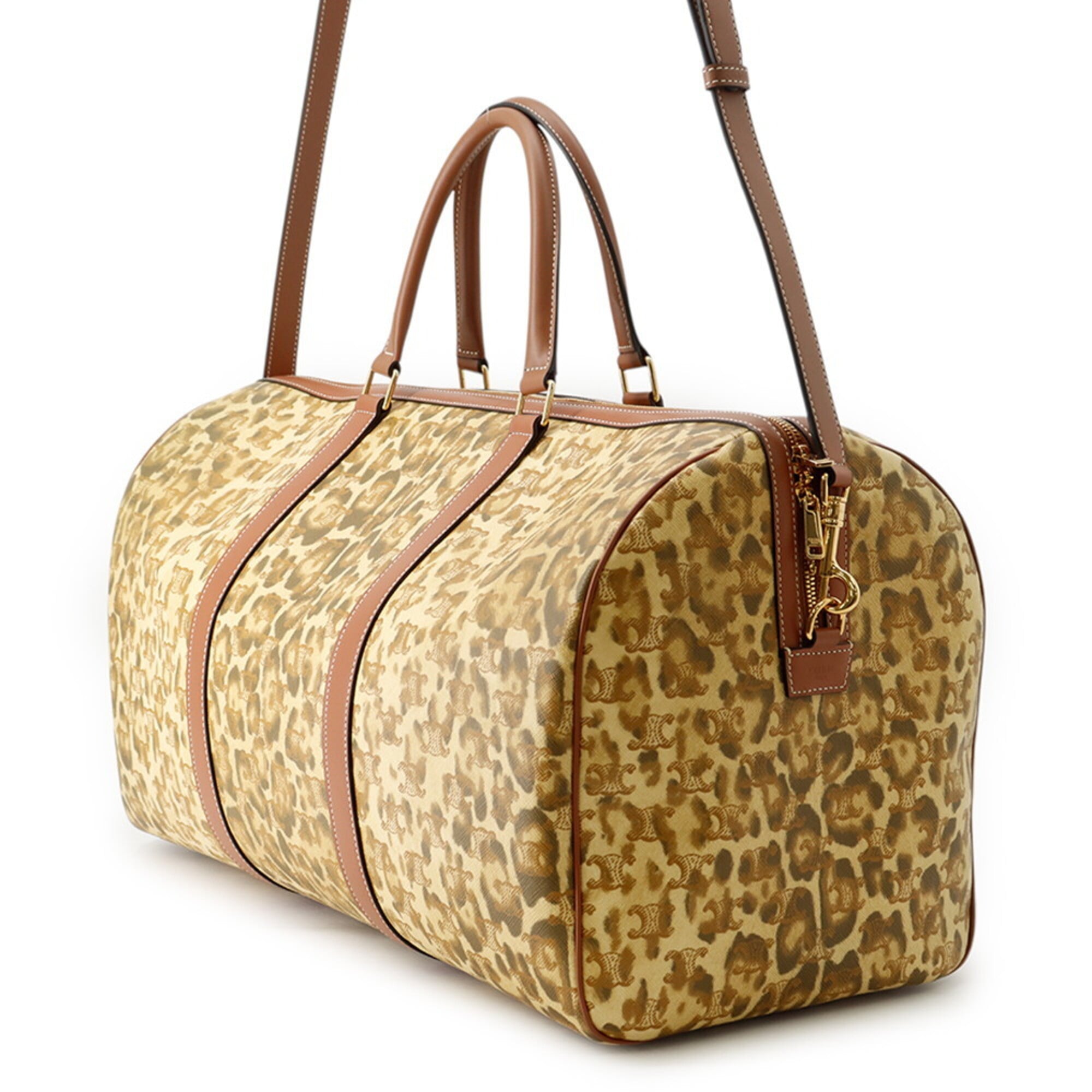 Celine Boston bag, leopard print, Triomphe leather, CELINE 2-way shoulder handbag — Like New