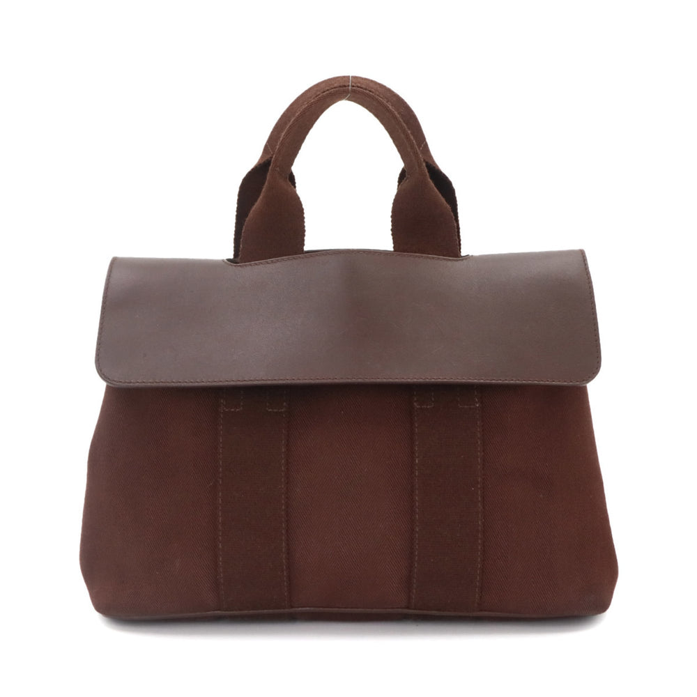 Hermes Valparaiso PM Handbag, Toile Chevron Leather, Havana, Silver Hardware — Like New
