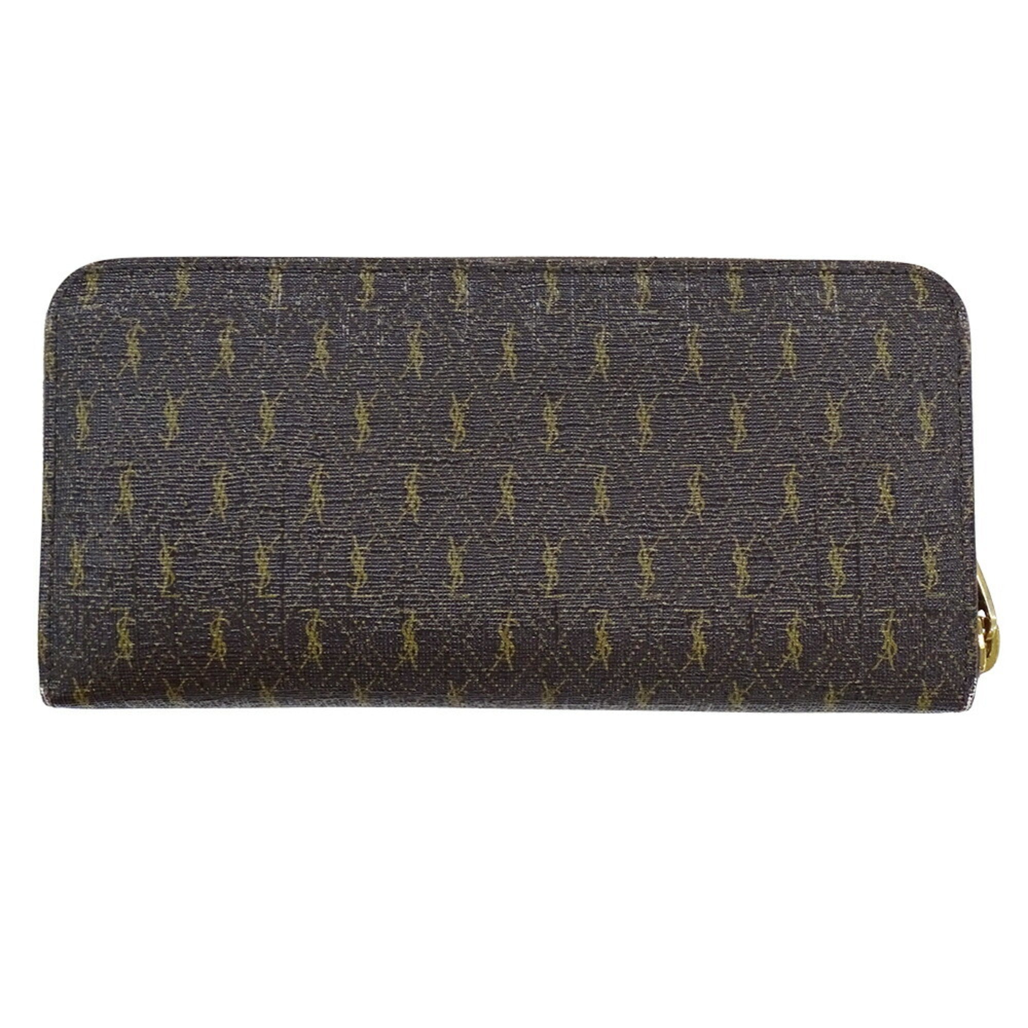 Saint Laurent wallet, men's and women's, brown leather, round, YSL