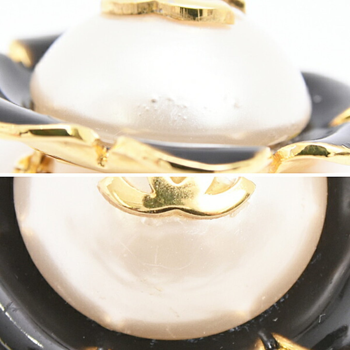 Chanel Brooch for Women, Coco Mark, Flower, Imitation Pearl, Black, Gold, Faux CHANEL, 24 GP