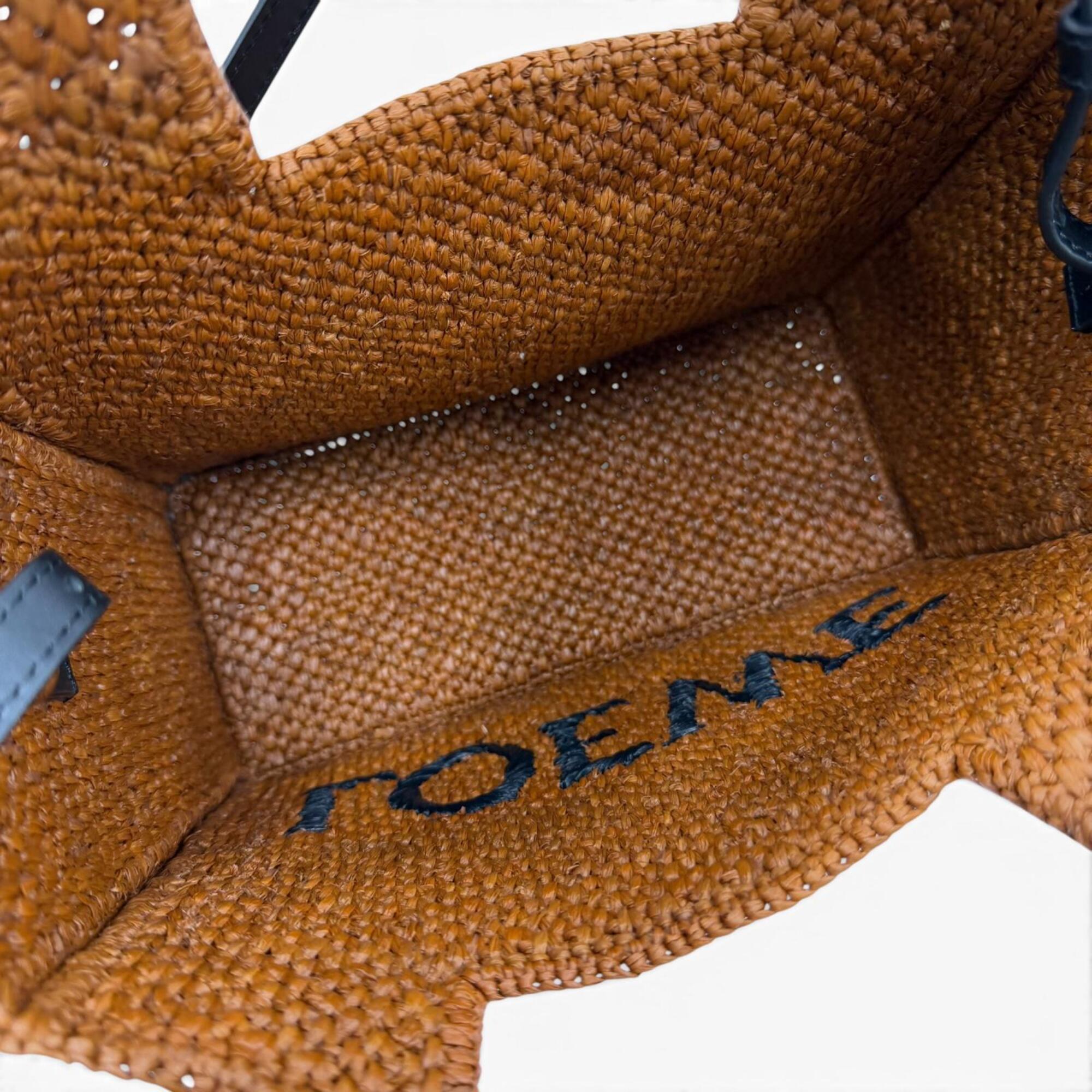 LOEWE A685B59X01 Font Tote Small Raffia Honey Gold Leather Trim 2-Way Shoulder Bag/Handbag for Women, with Dust Bag — Like New