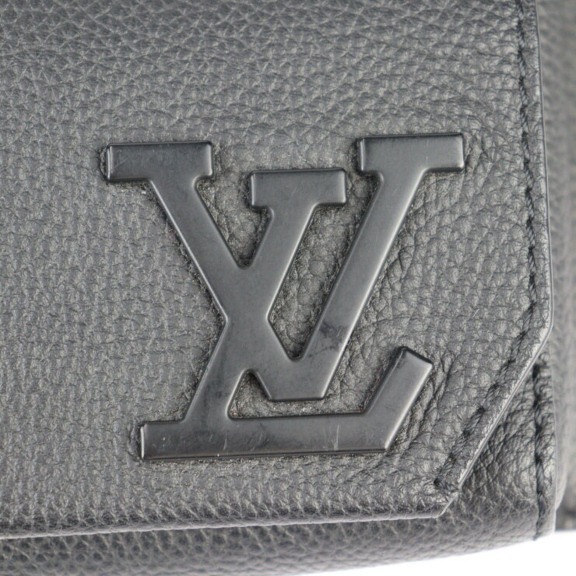 LOUIS VUITTON Louis Vuitton Take Off Sling Body Bag M57081 Grained Leather Noir Black LV Waist — Like New